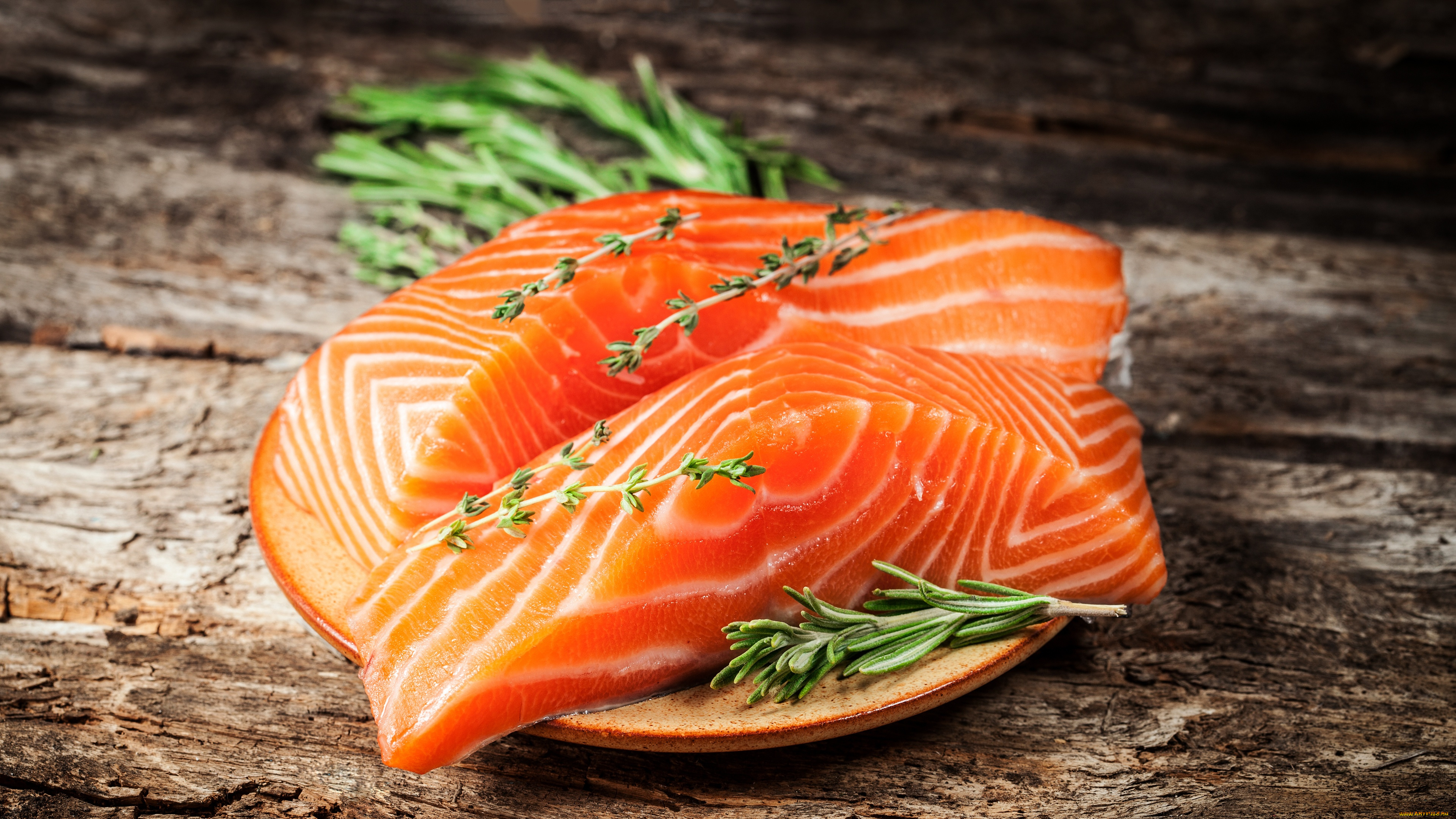 еда, рыба, , морепродукты, , суши, , роллы, крупный, план, доски, тарелка, кусок, веточки, специи, лосось, розмарин, филе, красная, рыбы