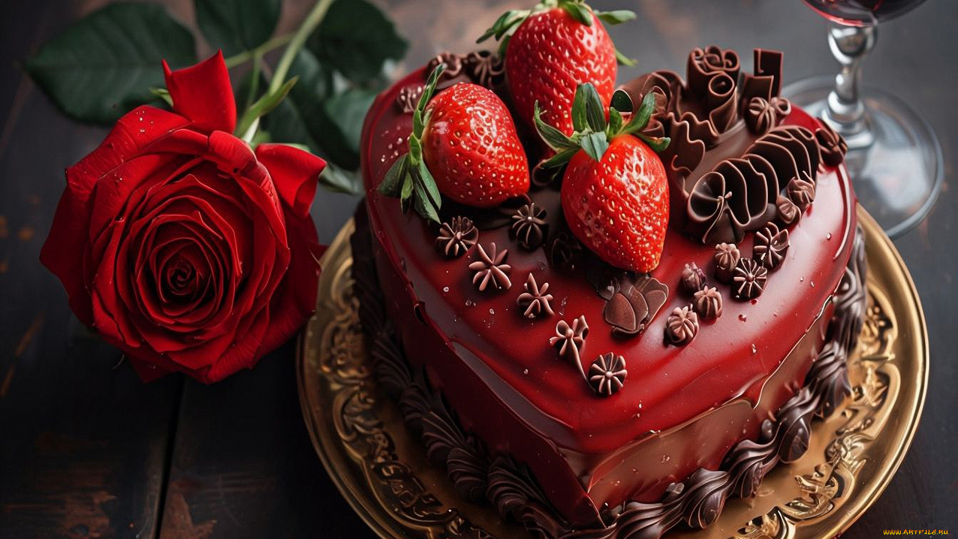 еда, торты, клубника, торт, роза