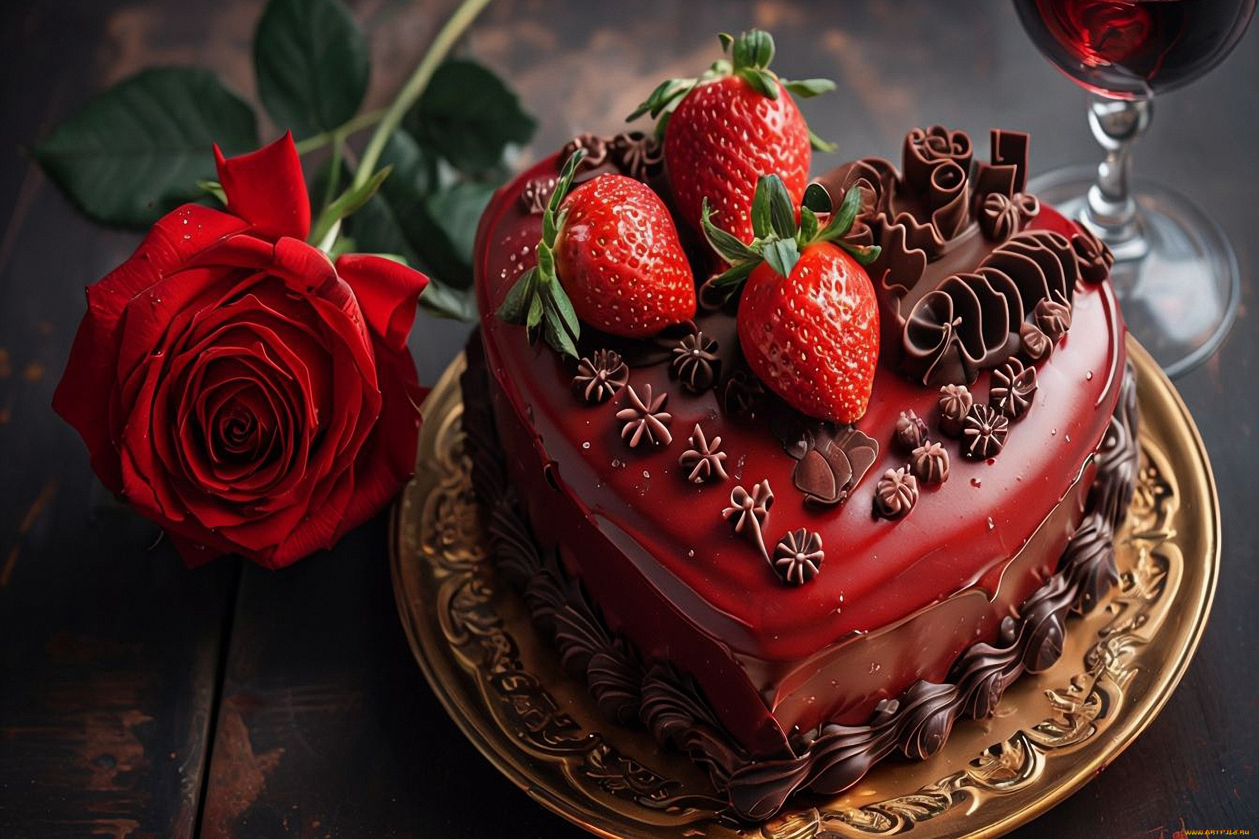 еда, торты, клубника, торт, роза