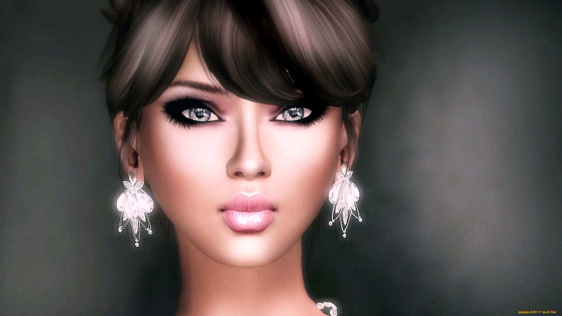 3д, графика, portraits, портрет, девушка, серьги, челка