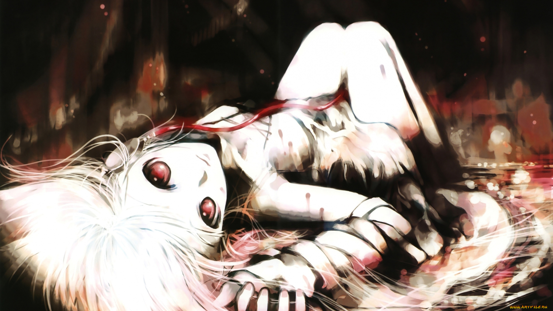 аниме, headphones, instrumental, девушка, наушники, туман, бинты, пол