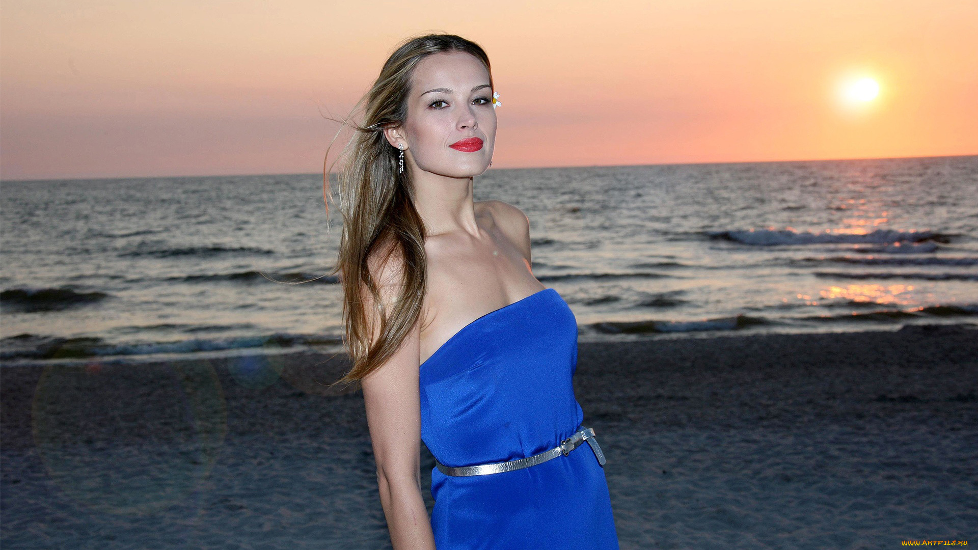 Petra, Nemcova, девушки, , , море, волны, солнце, закат, блондинка