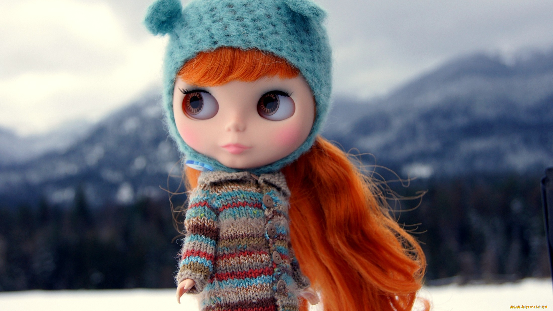 разное, игрушки, кофта, шапочка, кукла, зима, горы
