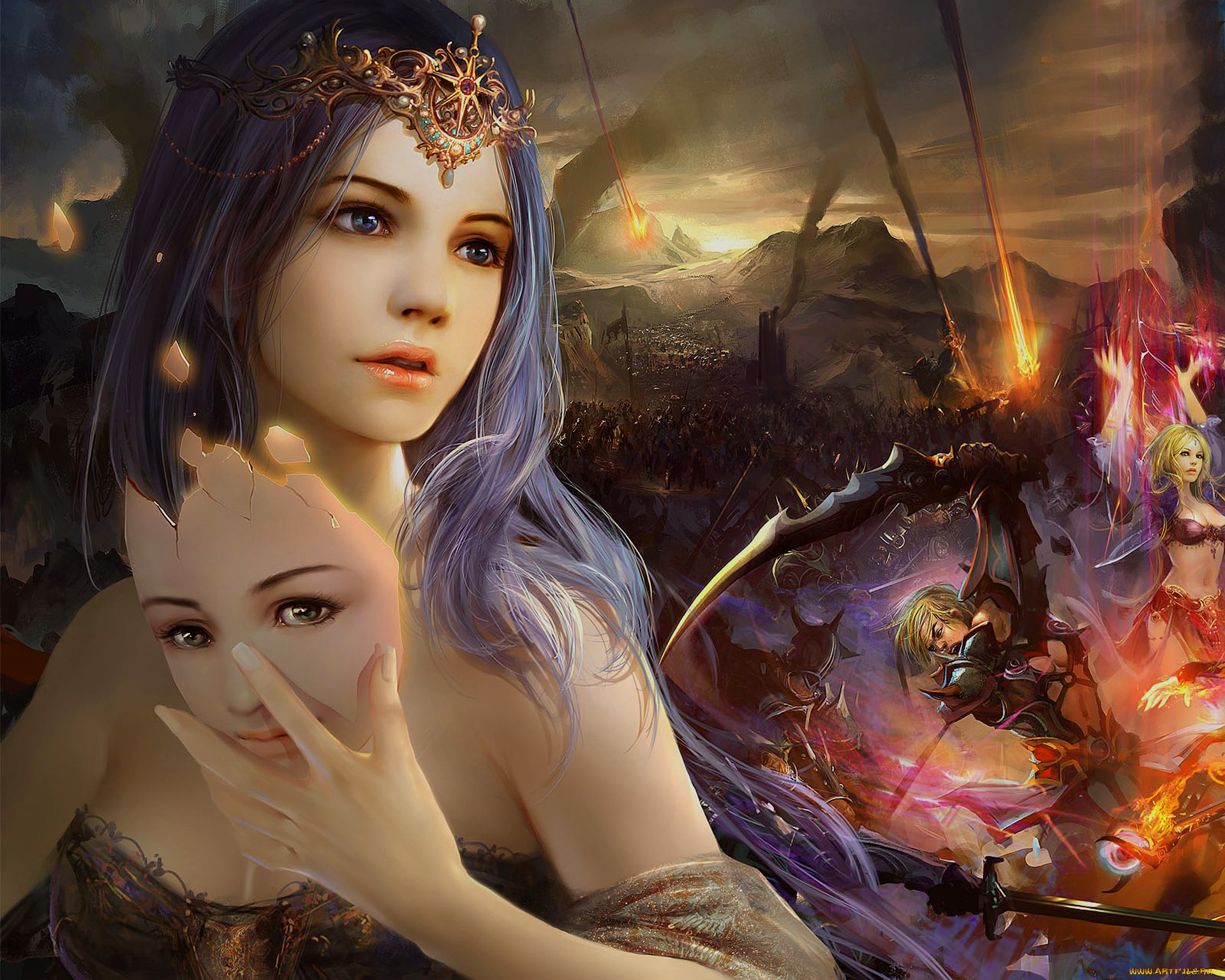 фэнтези, девушки, украшения, битва, оружие, сражение, маска