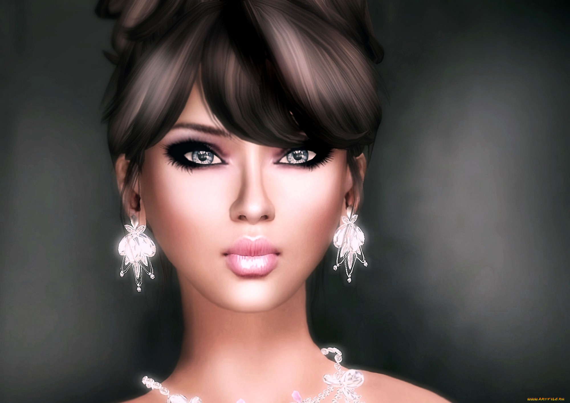 3д, графика, portraits, портрет, девушка, серьги, челка