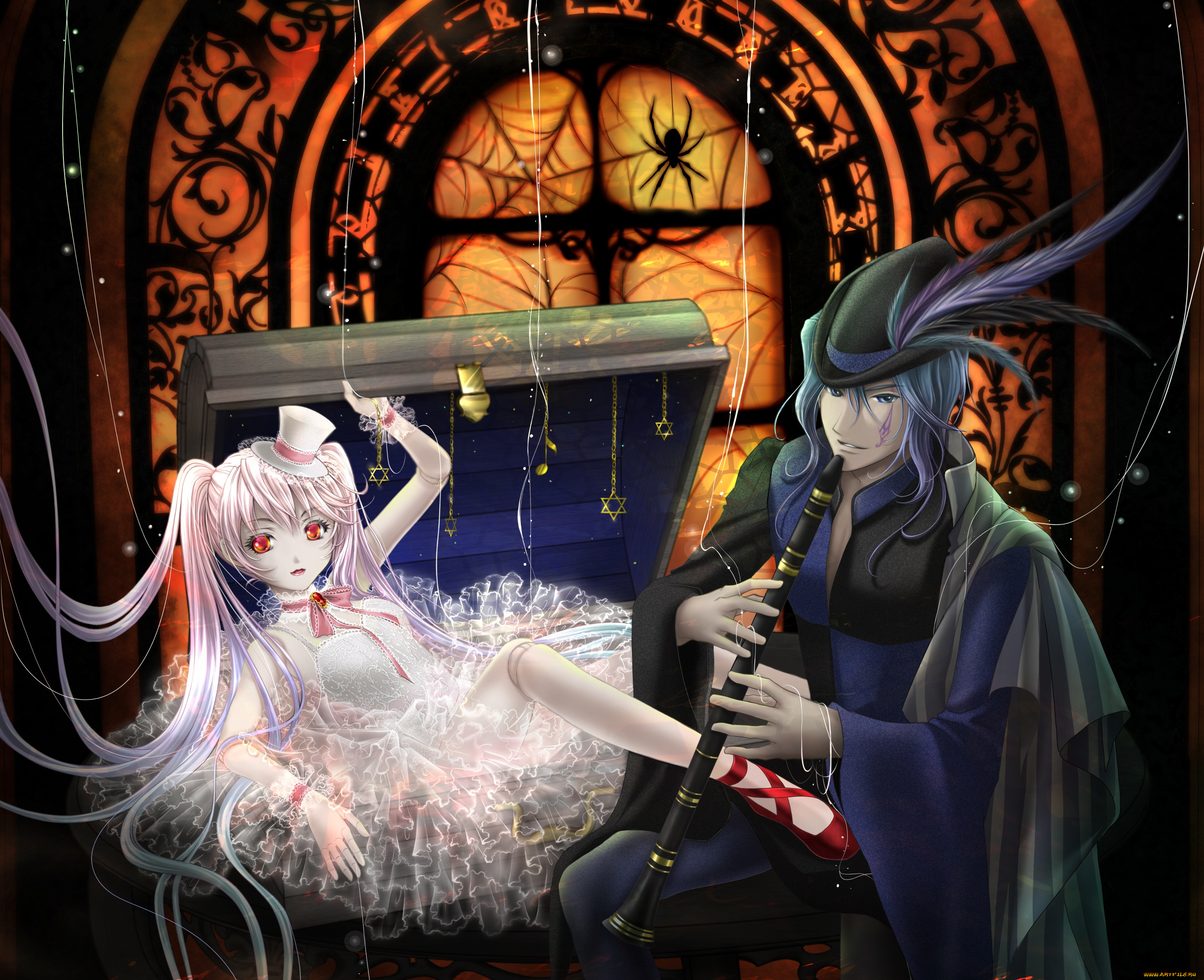 аниме, headphones, instrumental, марионетка, девушка, сундук, балетки, шляпка, гамельнский, крысолов