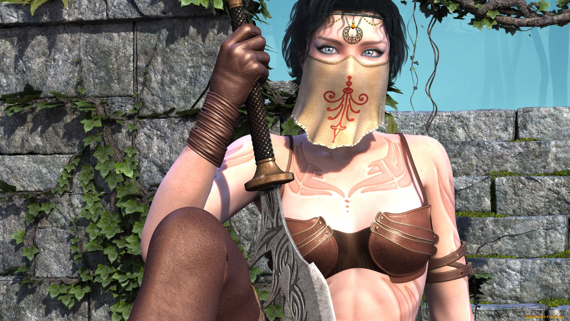 3д, графика, амазонки, , amazon, девушка, взгляд, фон