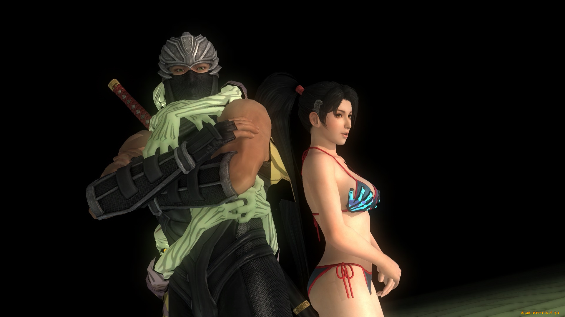 3д, графика, аниме, , anime, девушка, взгляд, фон, ниндзя