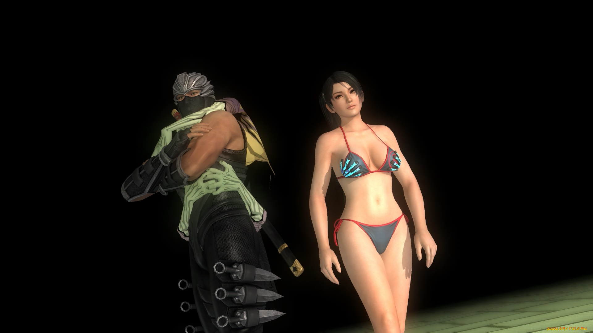 3д, графика, аниме, , anime, девушка, взгляд, фон, ниндзя