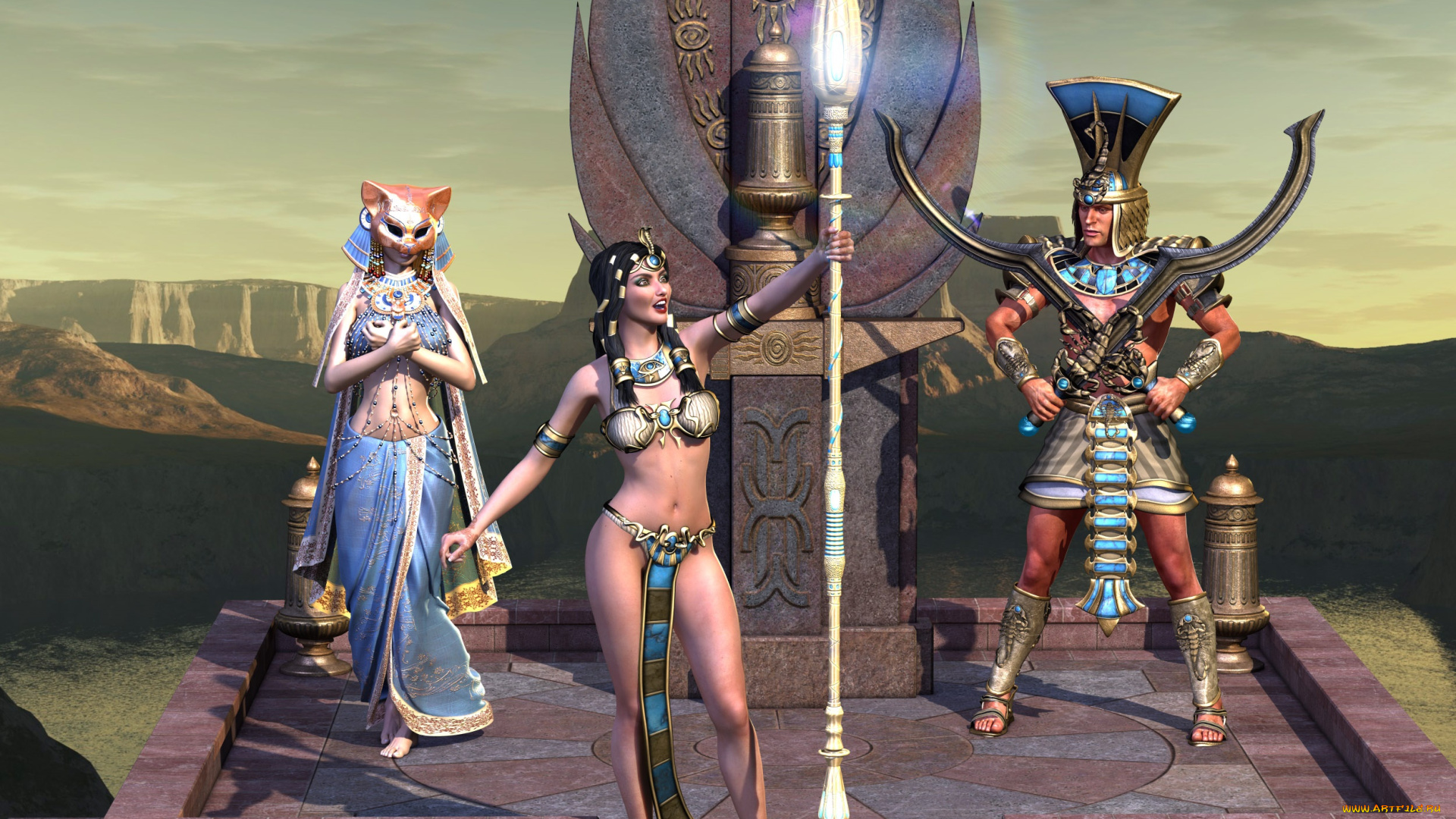 3д, графика, фантазия, , fantasy, девушки, взгляд, фон, мужчина, оружие