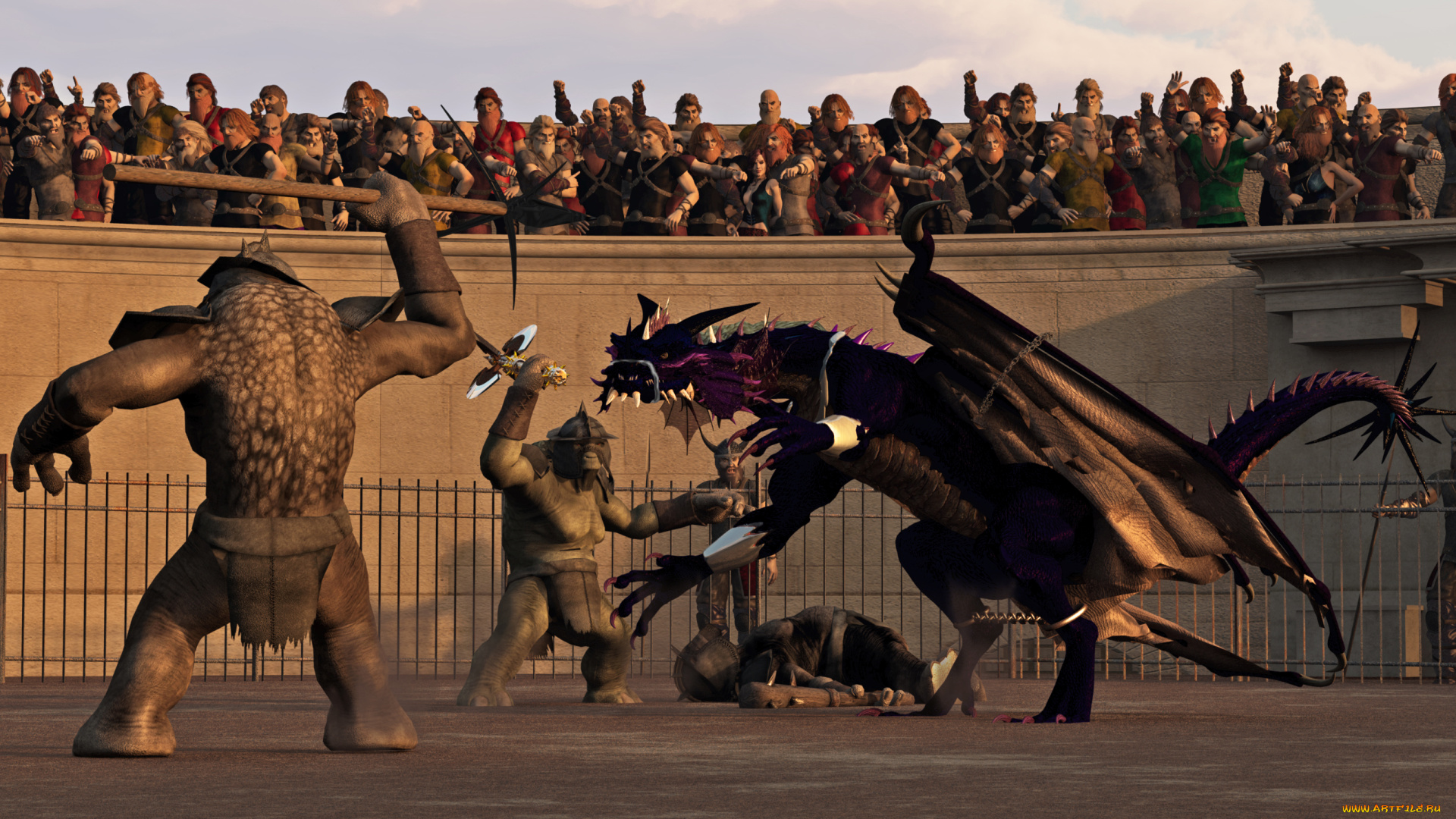 3д, графика, фантазия, , fantasy, дракон, существа, люди