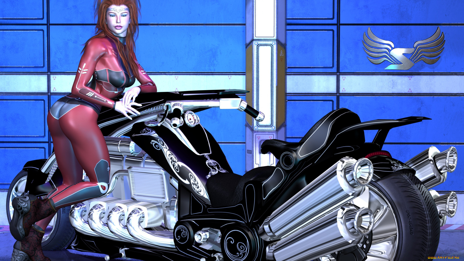 3д, графика, люди-авто, мото, , people-, car, , , moto, девушка, взгляд, фон, мотоцикл