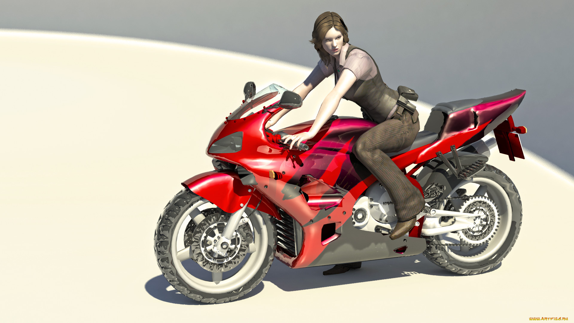 3д, графика, люди-авто, мото, , people-, car, , , moto, девушка, взгляд, фон, мотоцикл