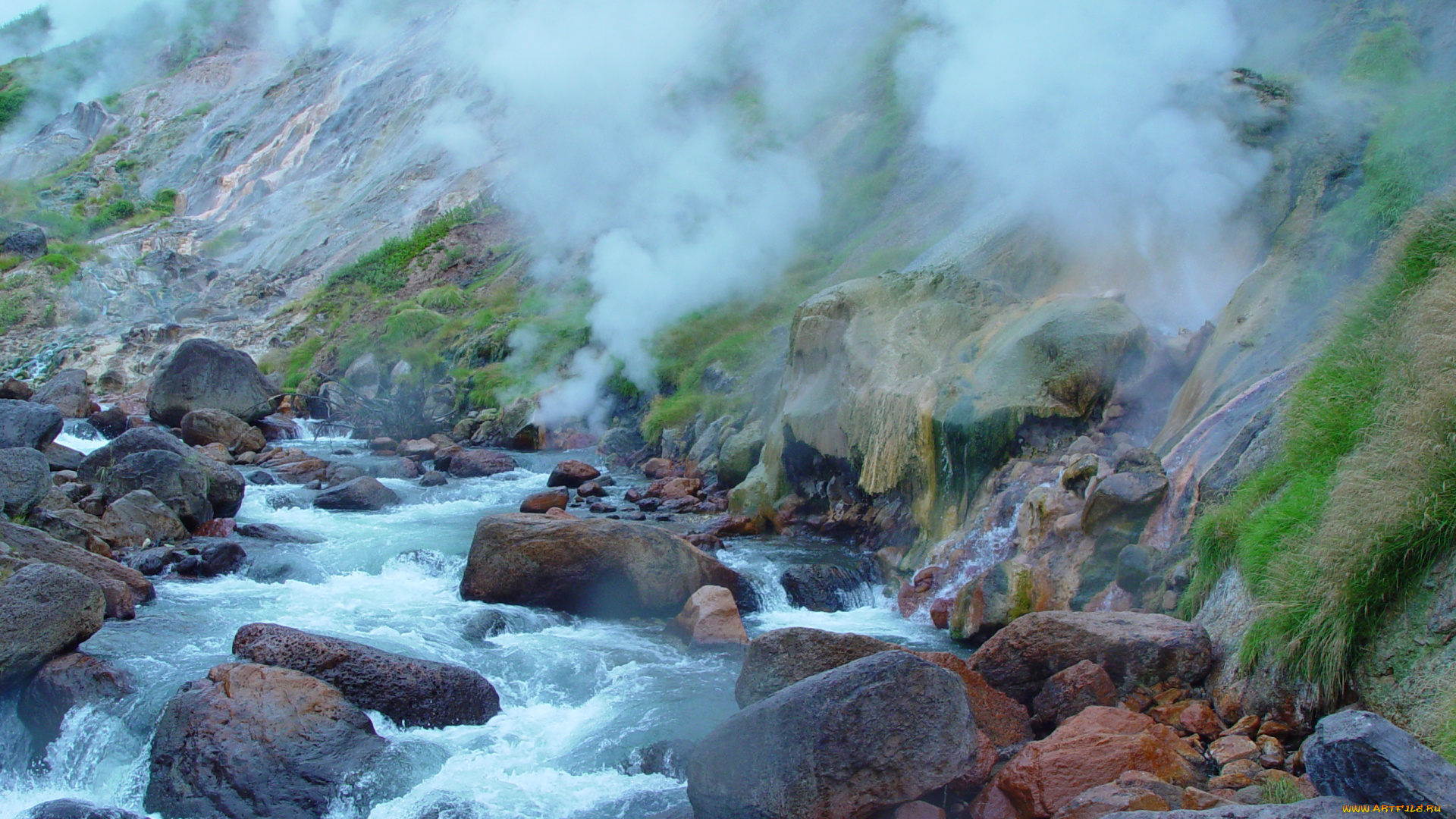 долина, гейзеров, природа, реки, озера, ручей, камчатка, долина, гейзеров, гейзеры