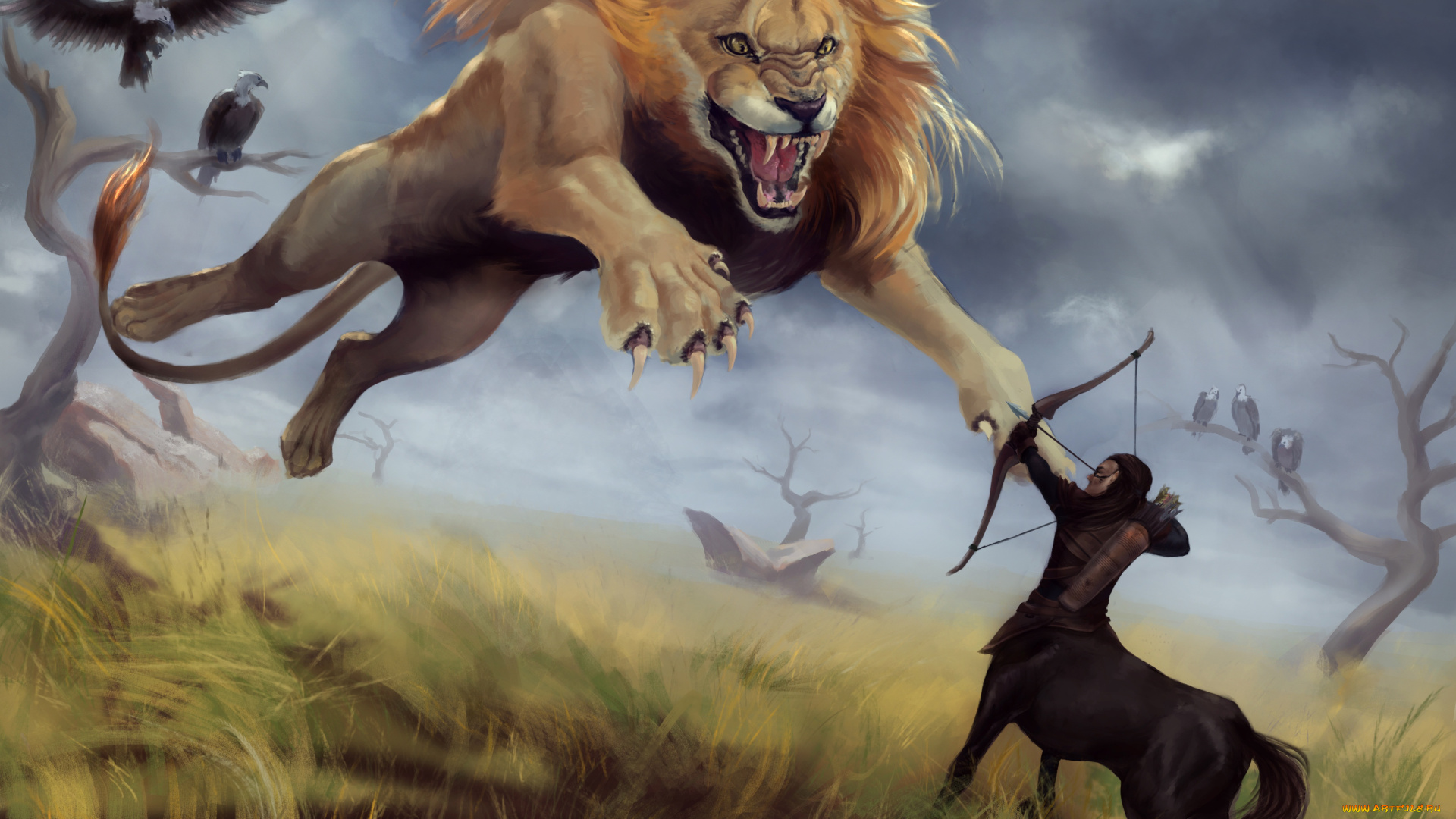 фэнтези, существа, лев, кентавр, грифы