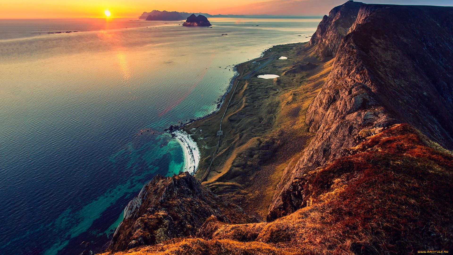 природа, восходы, закаты, берег, скалы, горы, море, вечер, закат, дорога