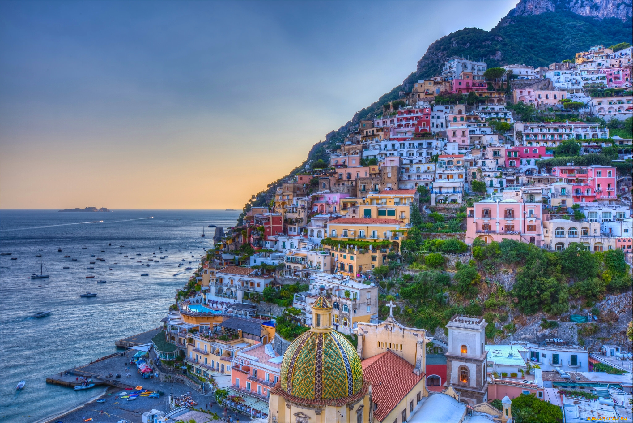 города, -, панорамы, positano, campania, italy, amalfi, coast, gulf, of, salerno, позитано, кампания, италия, амальфитанское, побережье, салернский, залив, море, здания, пейзаж