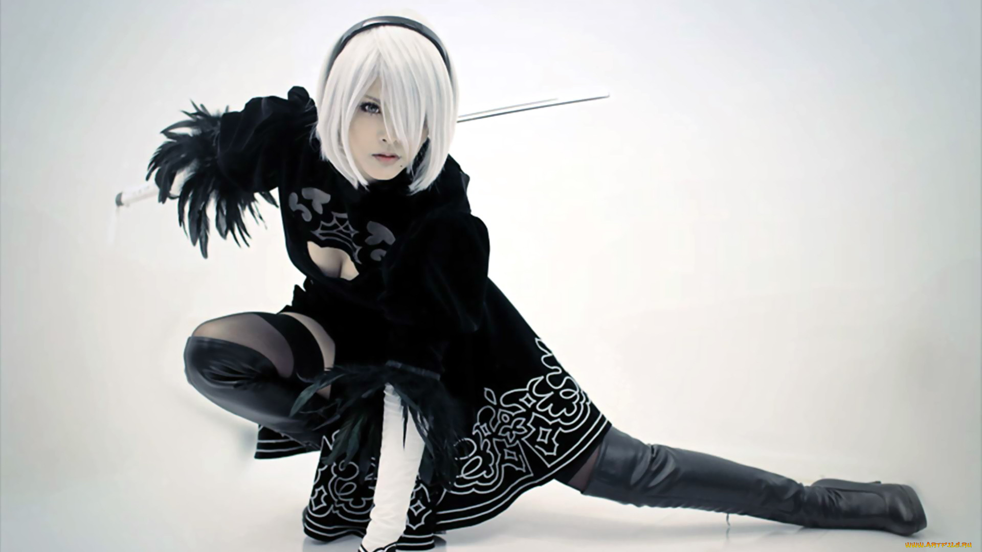 девушки, -, креатив, , косплей, 2в, андроид, девушка, меч