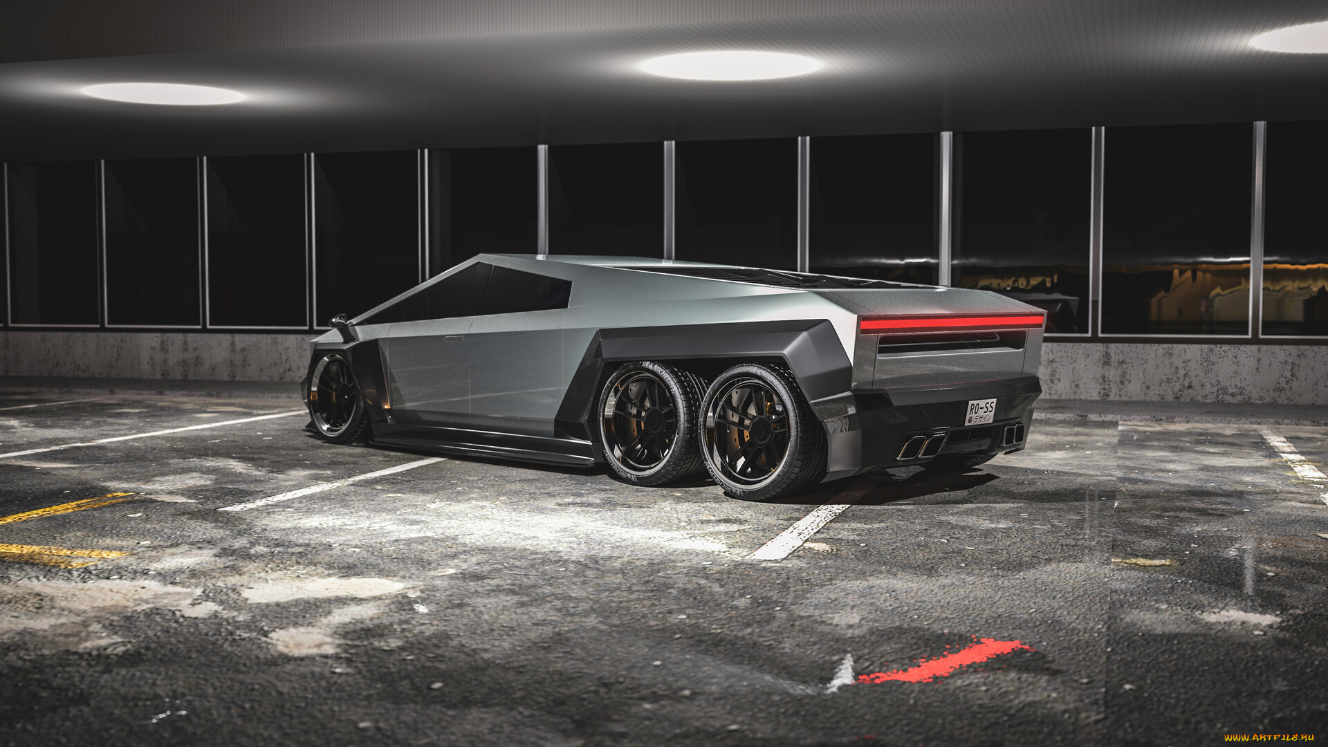 автомобили, 3д, tesla, cyber, truck, 6x6, widebody