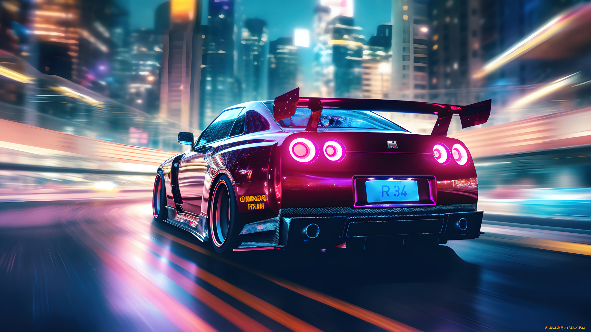 автомобили, 3д, тюнинг, nissan, cars, skyline, tuning, godzilla, nismo, japanese, gt-r, 34, gtr, r34, night, city, japan, car, datsun, legend, z, tuned