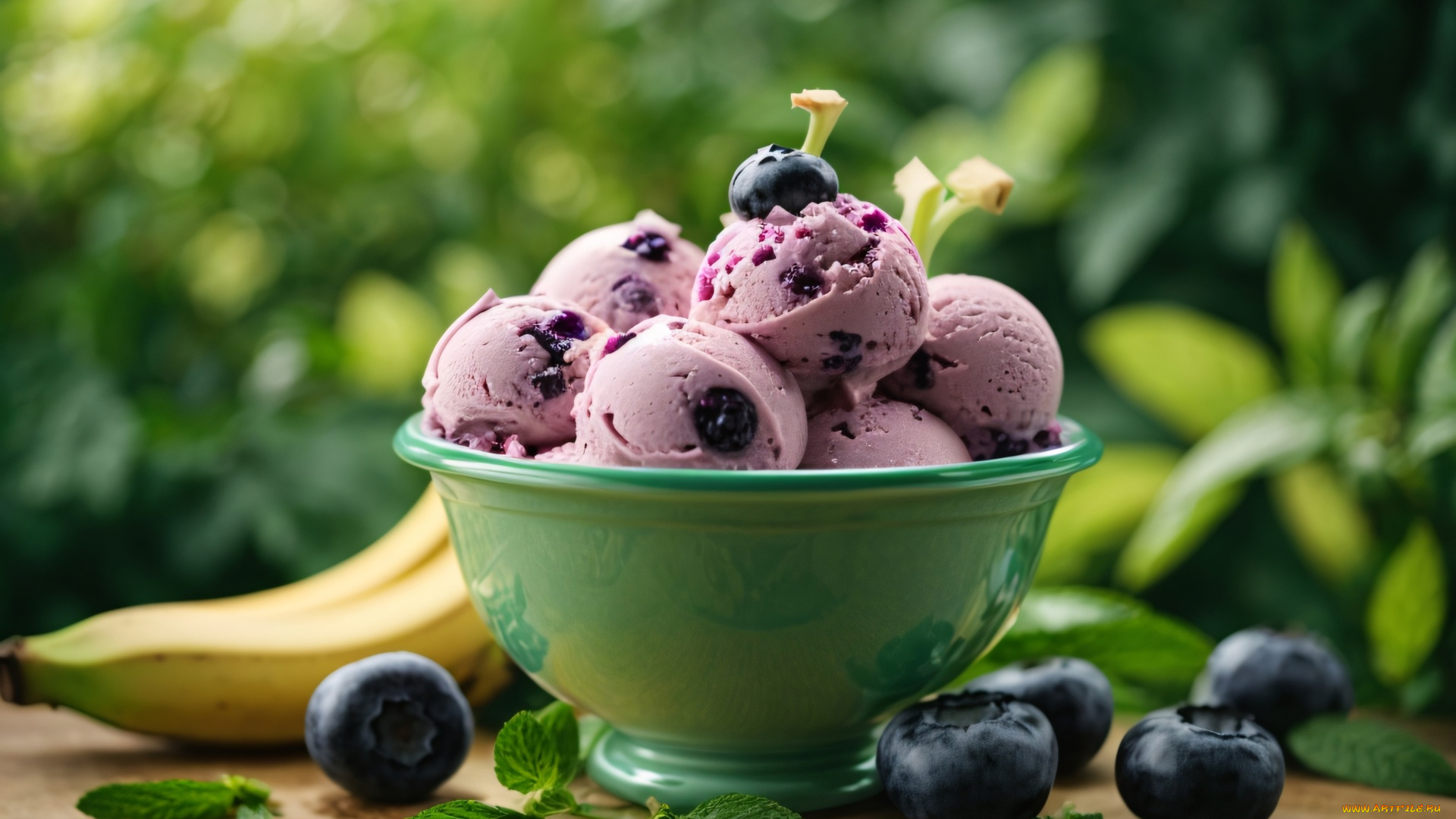 еда, мороженое, , десерты, черника, мята, банан