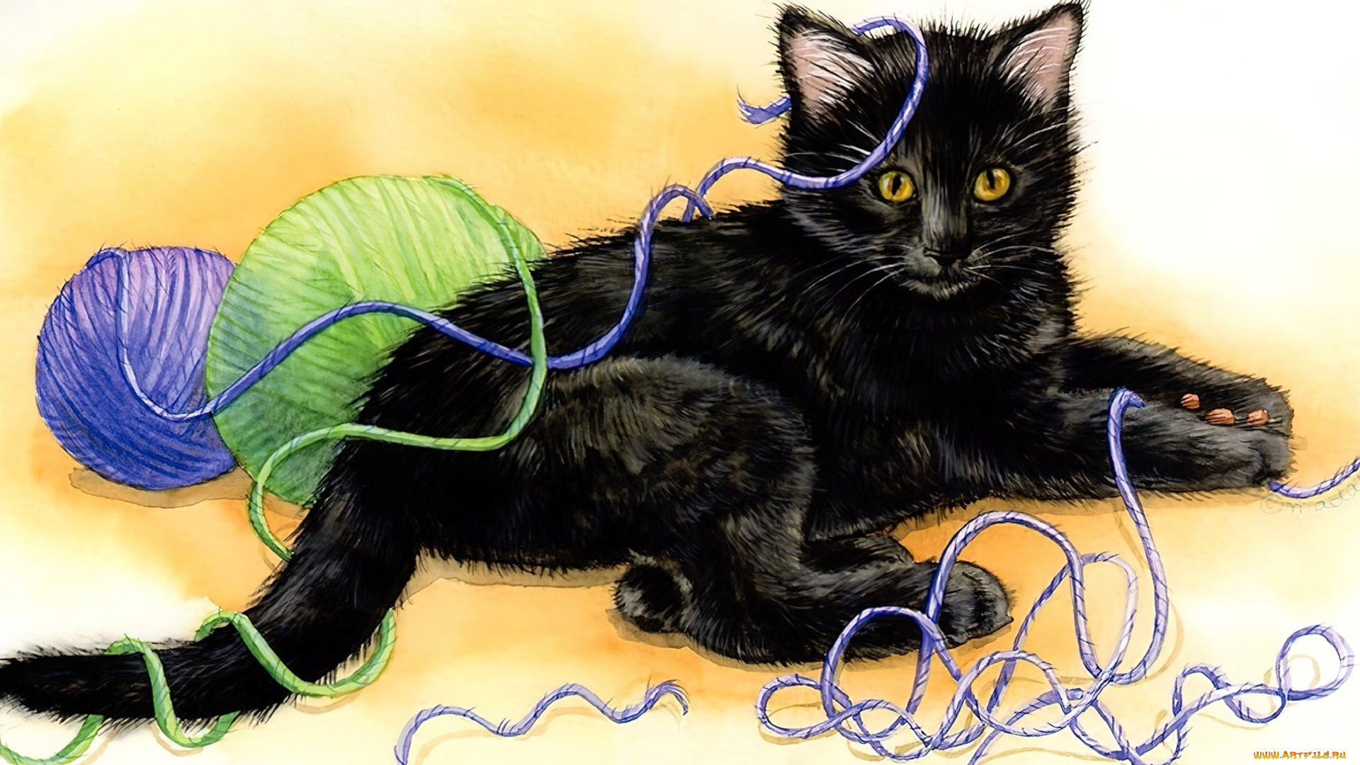 jane, maday, рисованное, животные, , коты, котенок, клубки, нитки