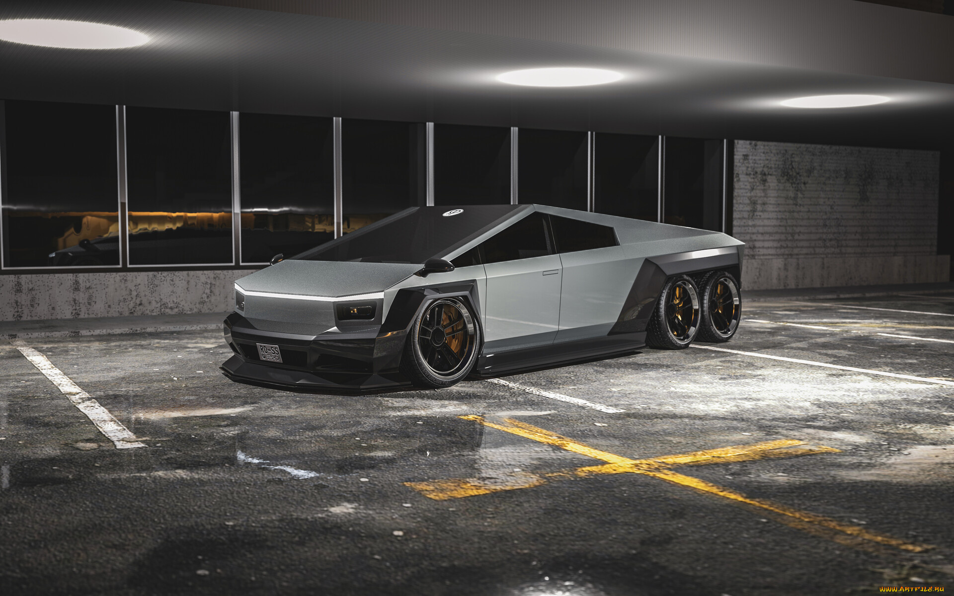 автомобили, 3д, tesla, cyber, truck, 6x6, widebody