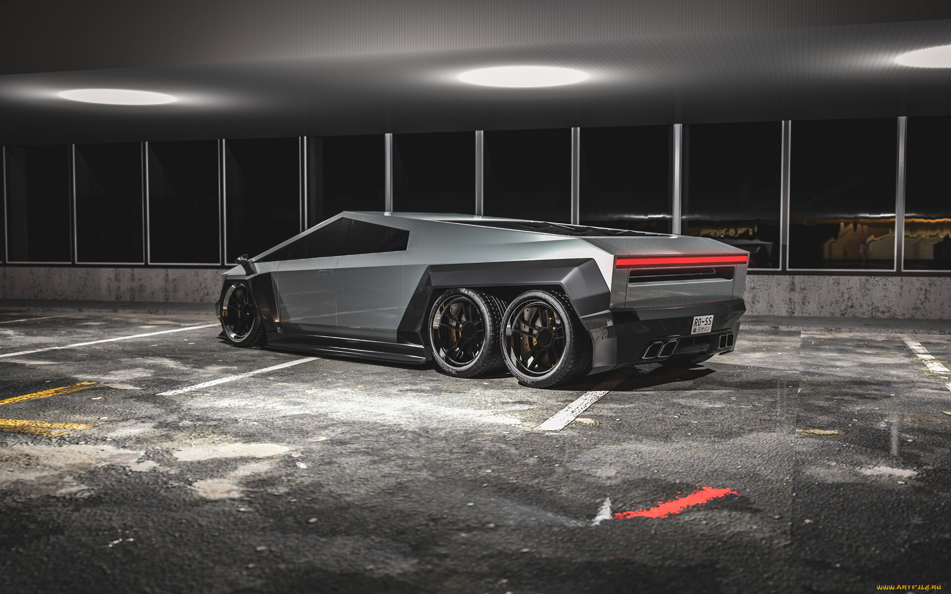 автомобили, 3д, tesla, cyber, truck, 6x6, widebody