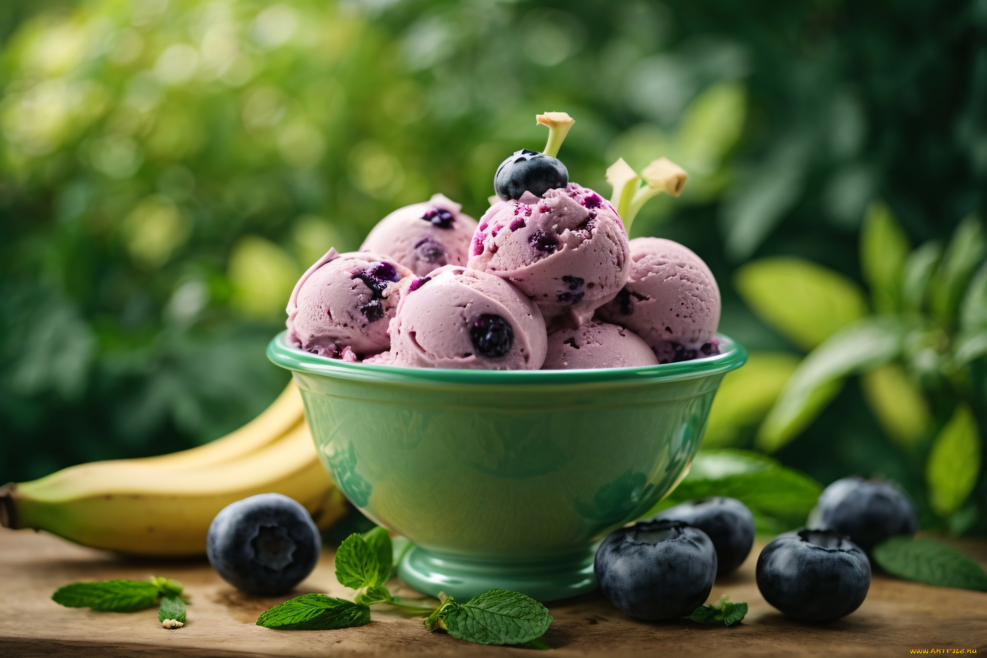 еда, мороженое, , десерты, черника, мята, банан