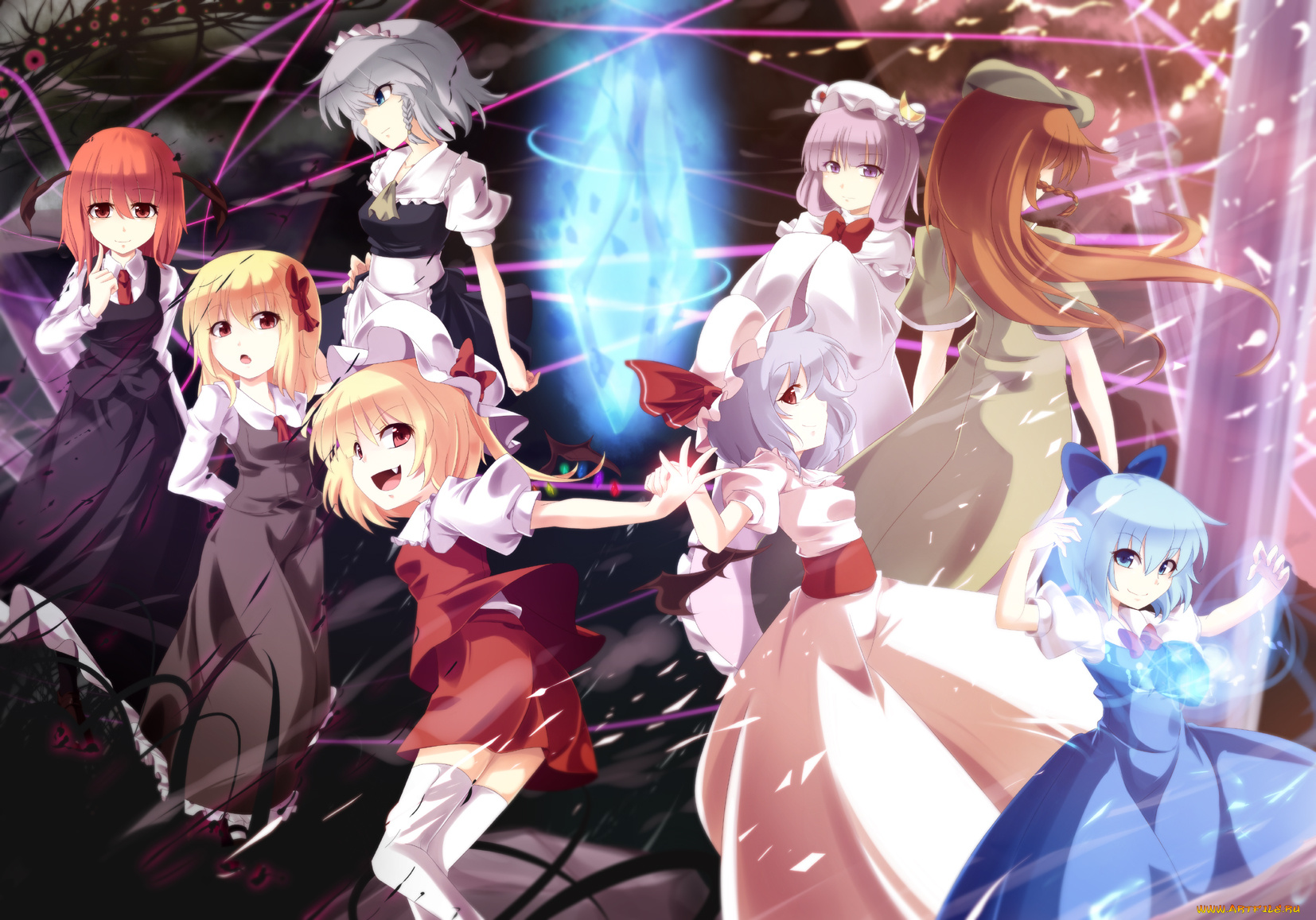 аниме, touhou, remilia, scarlet, patchouli, knowledge, izayoi, sakuya, flandre, hong, meiling, koakuma, rumia