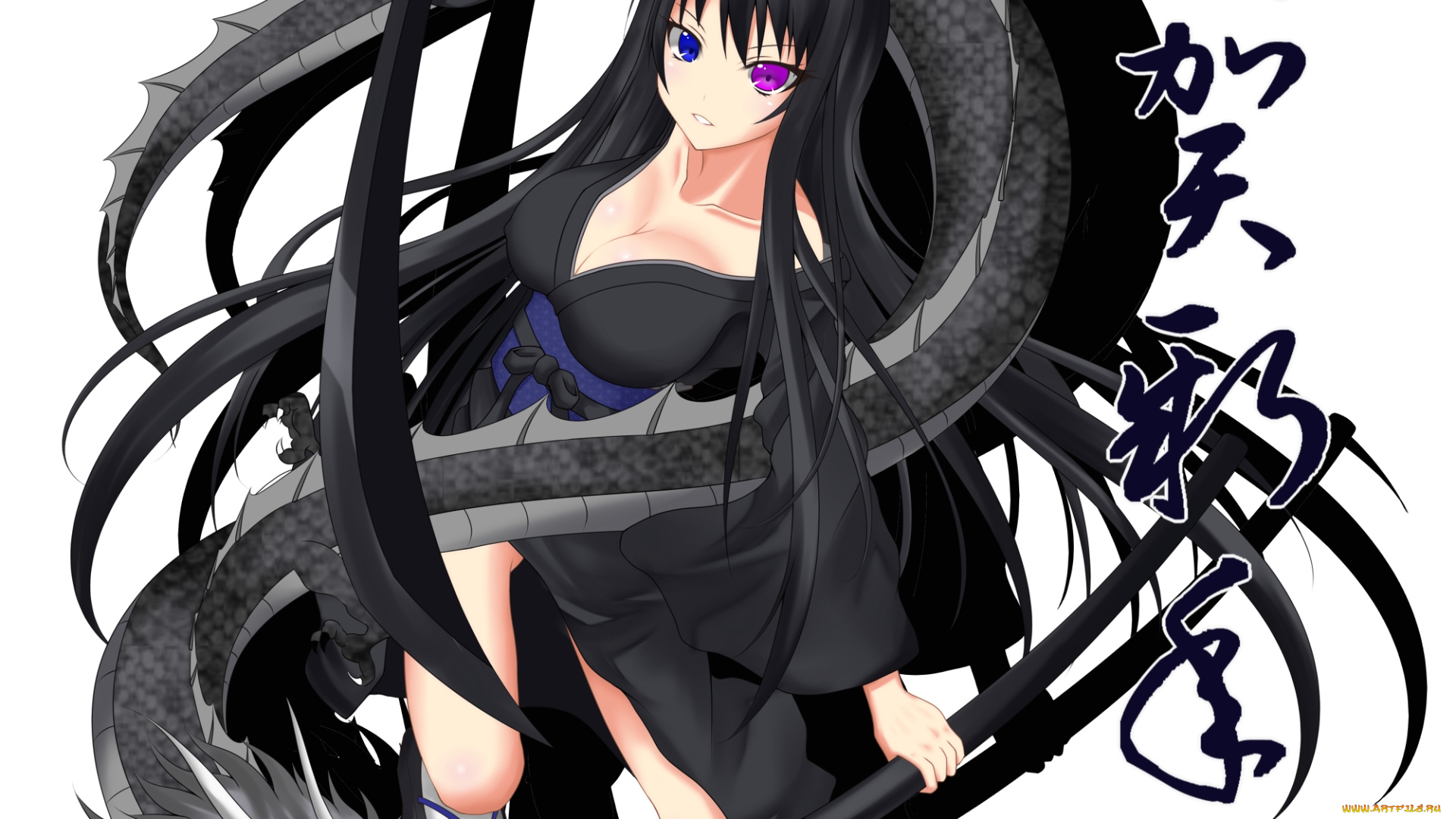 аниме, weapon, blood, technology, катана, ножны, дракон, девушка, оружие