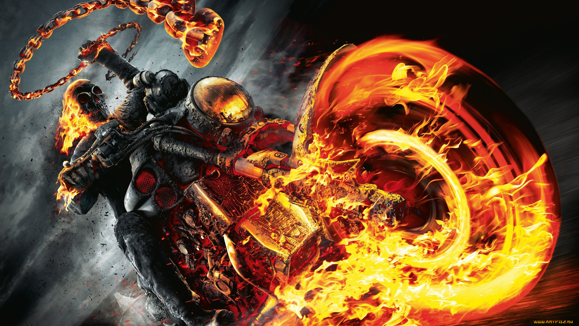 ghost, rider, spirit, of, vengeance, кино, фильмы, призрачный, гонщик, мотоцикл, огонь, призрак, скелет, 2