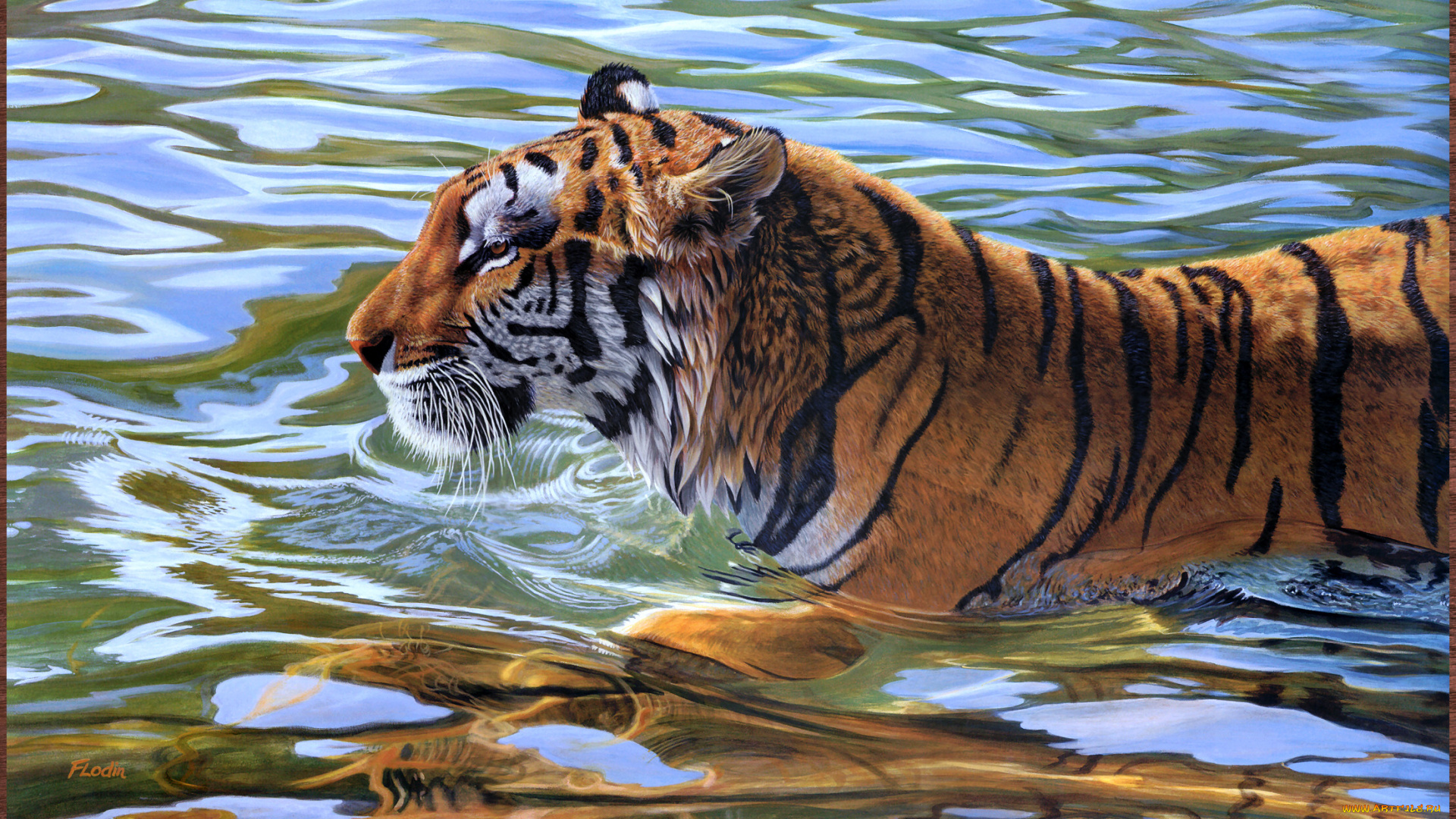 mickey, flodin, afternoon, swim, рисованные, арт, вода, тигр