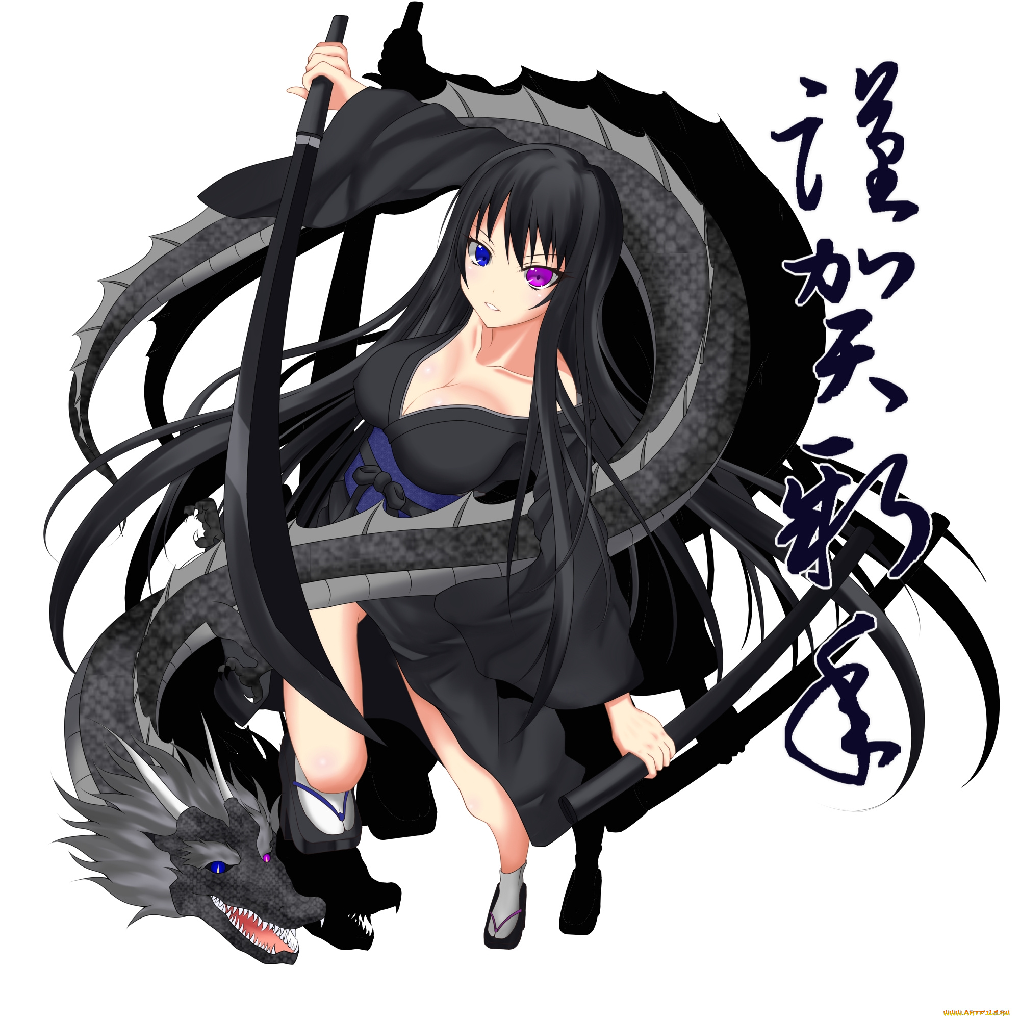 аниме, weapon, blood, technology, катана, ножны, дракон, девушка, оружие