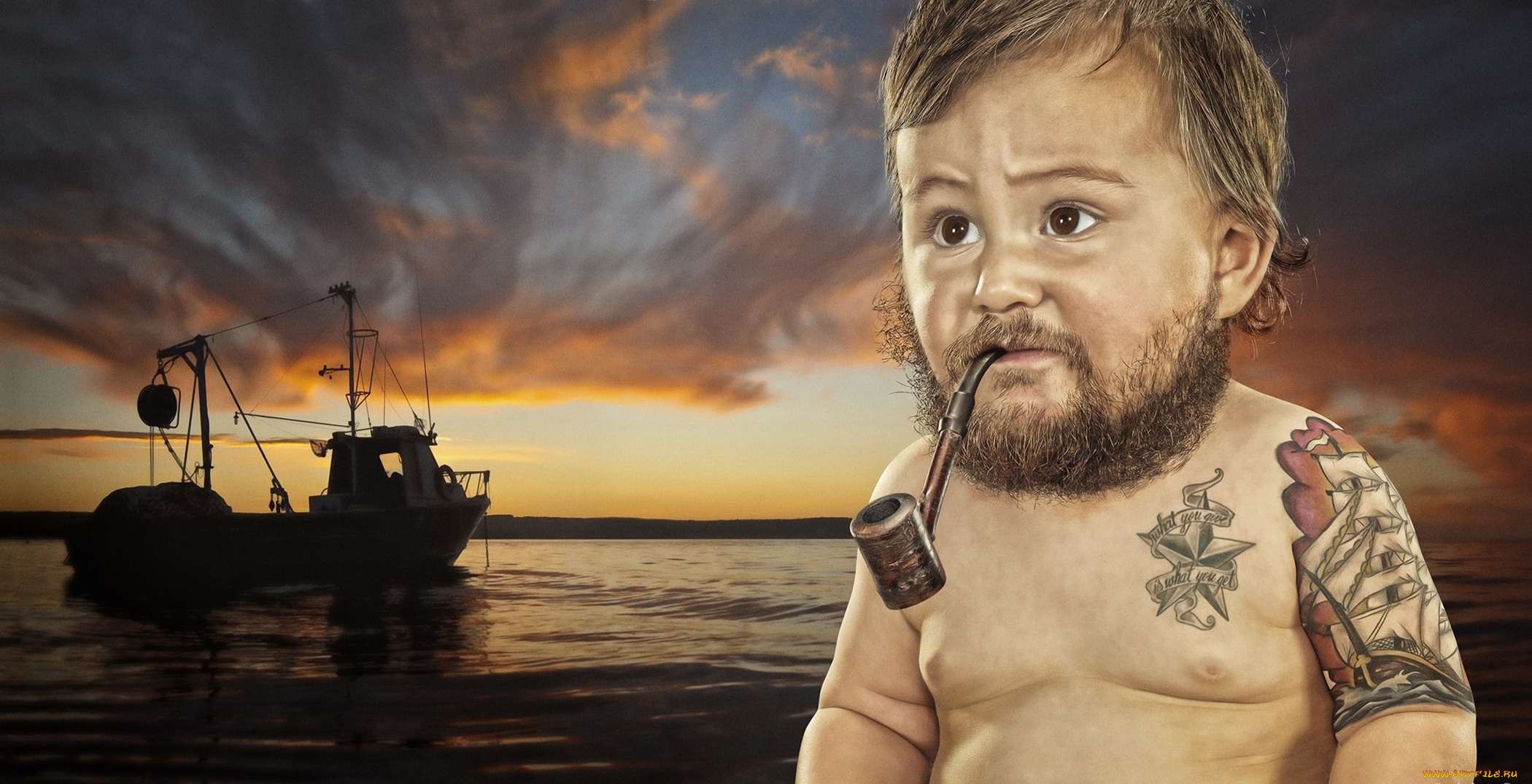 юмор, приколы, облака, тату, море