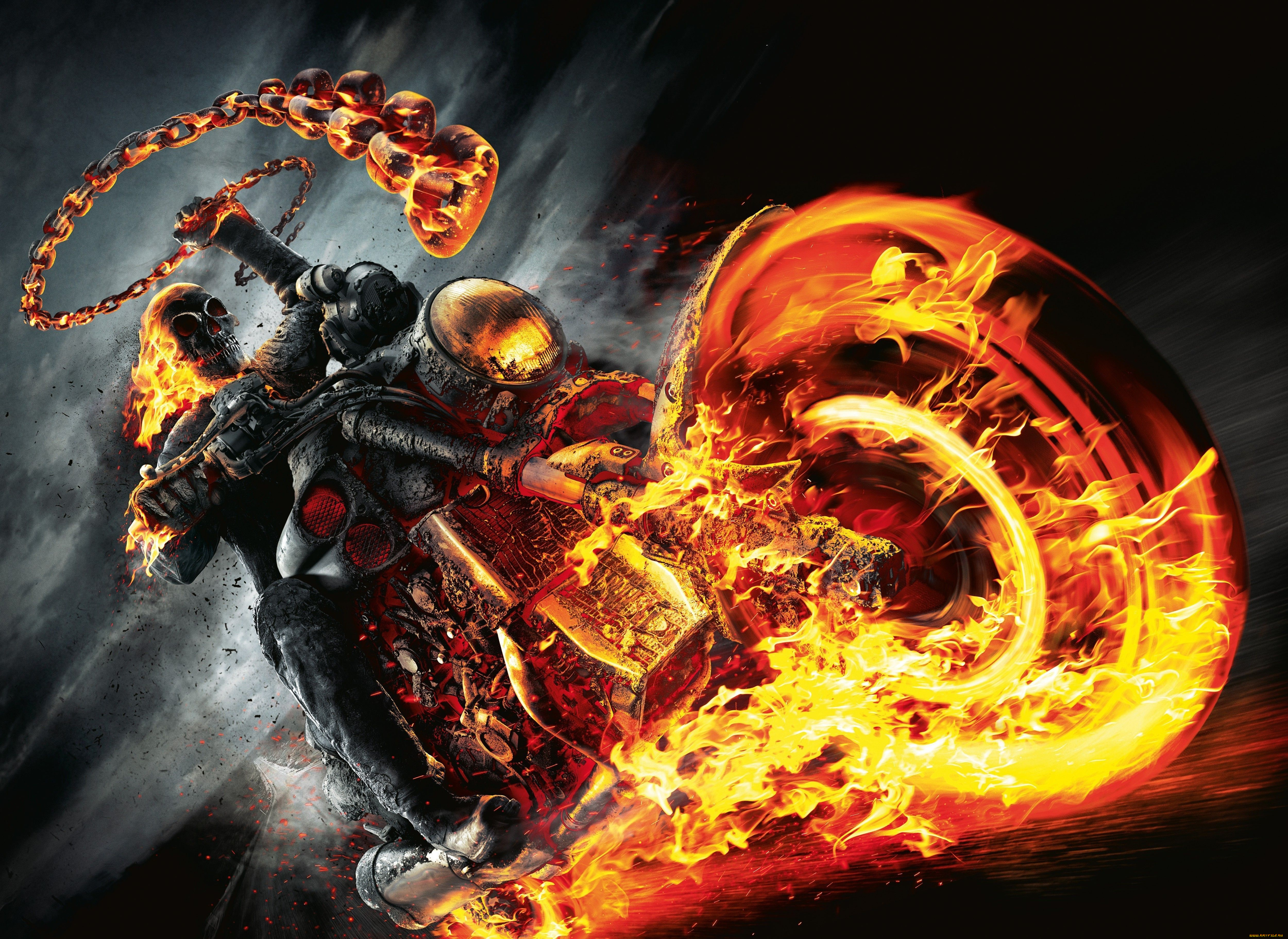 ghost, rider, spirit, of, vengeance, кино, фильмы, призрачный, гонщик, мотоцикл, огонь, призрак, скелет, 2