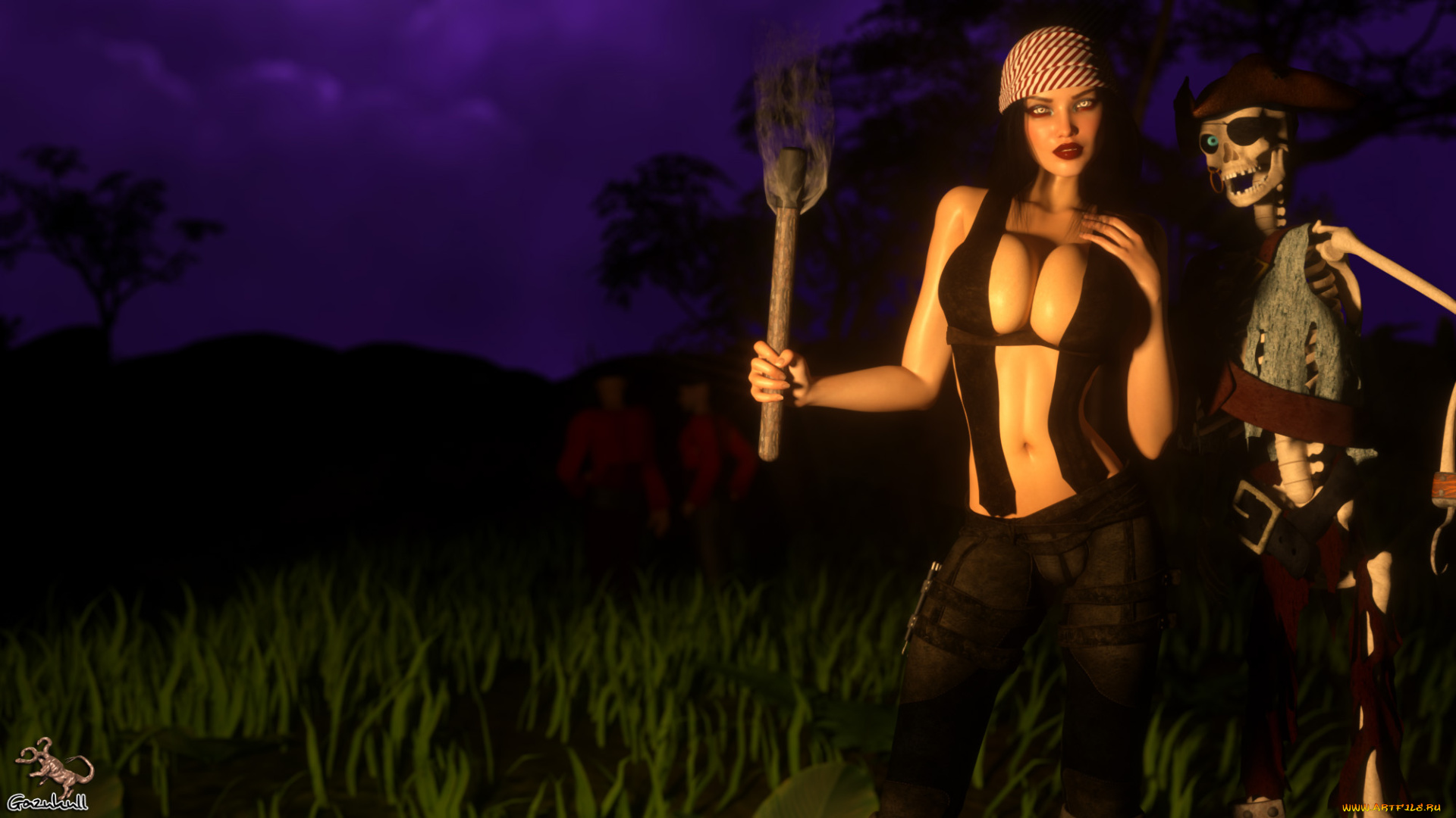 3д, графика, horror, , ужас, девушка, скелет