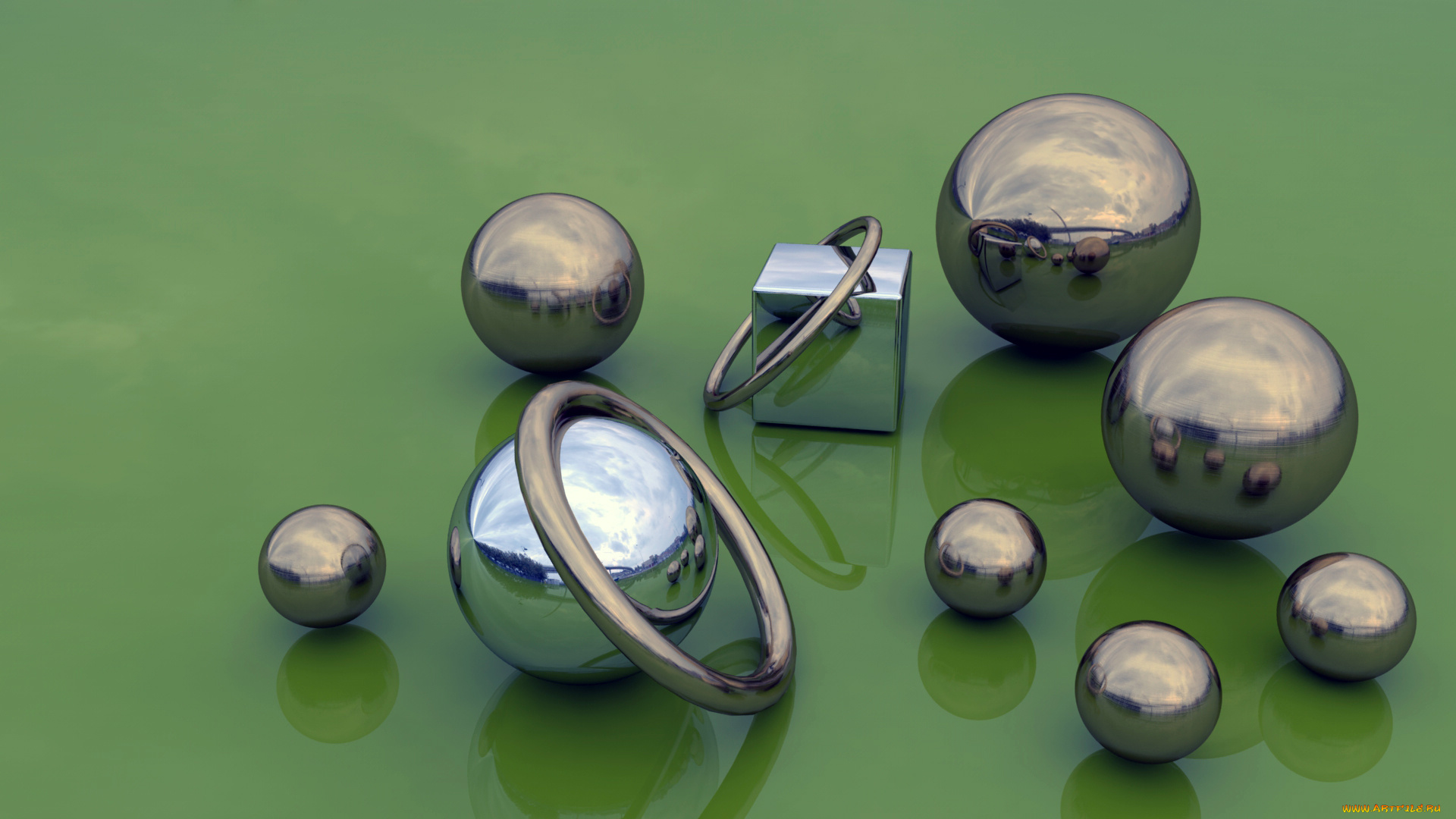 3д, графика, шары, кольца, куб