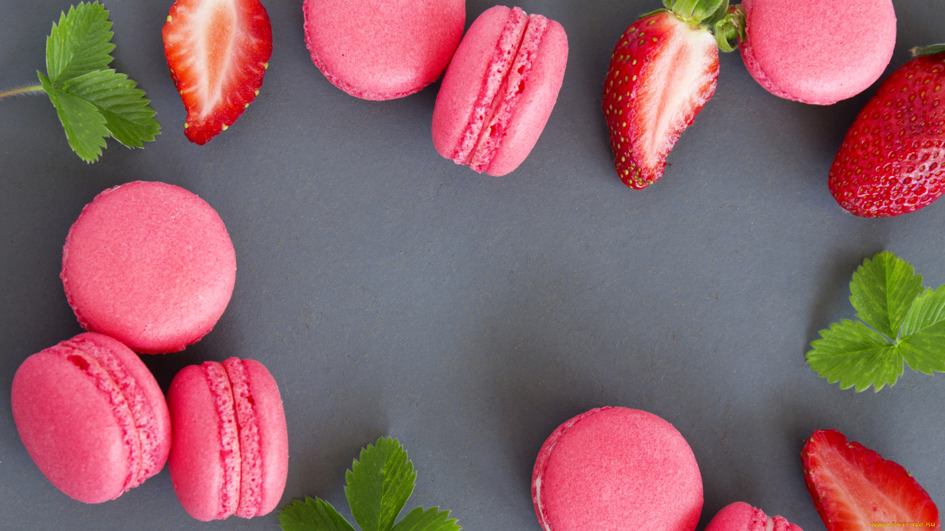 еда, -, макаруны, клубника, пирожное