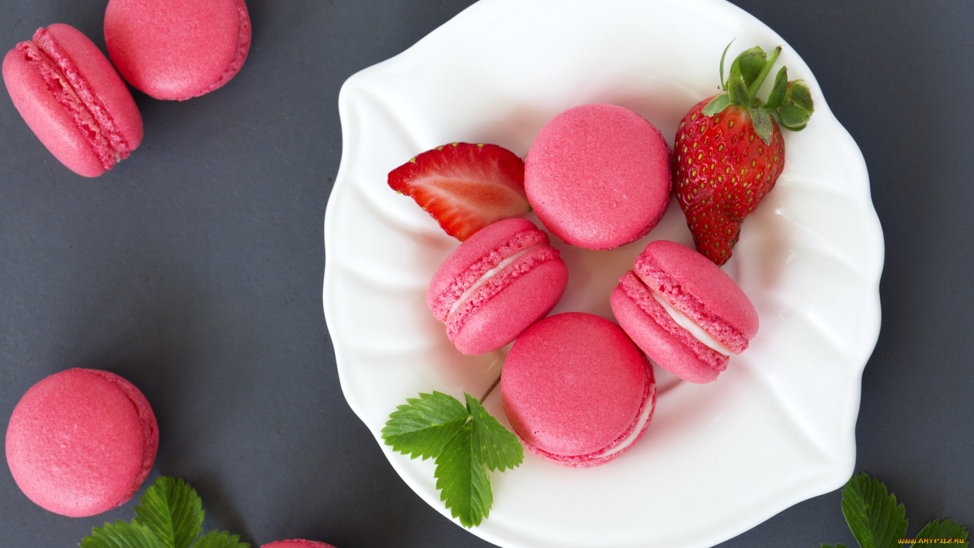 еда, -, макаруны, клубника, пирожное