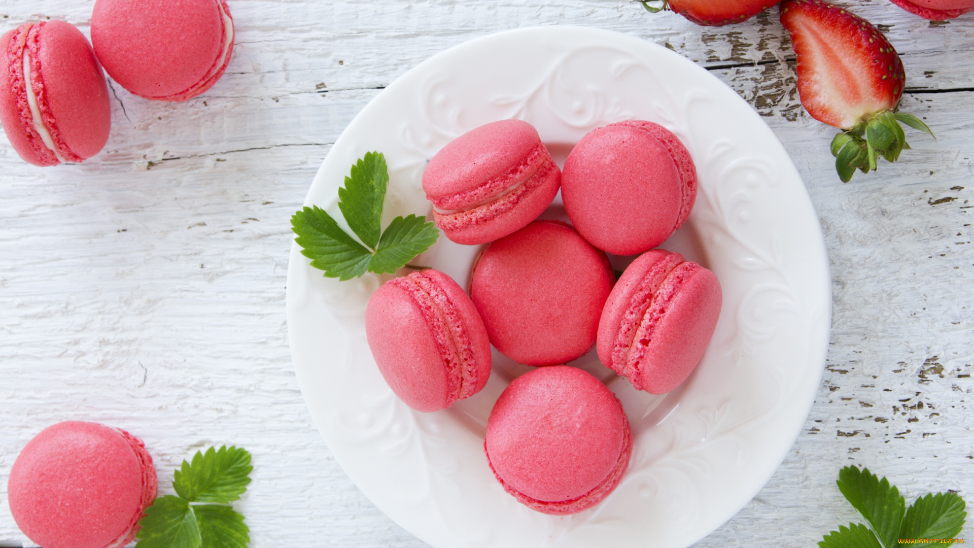 еда, -, макаруны, клубника, пирожное