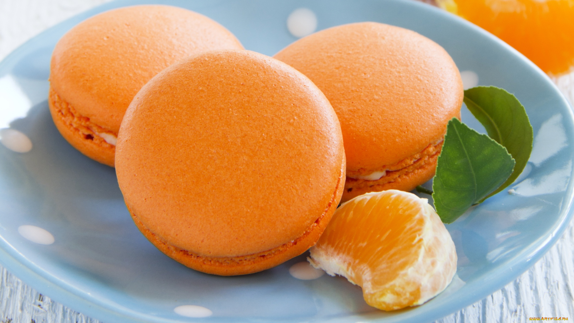 еда, -, макаруны, мандарин, пирожное