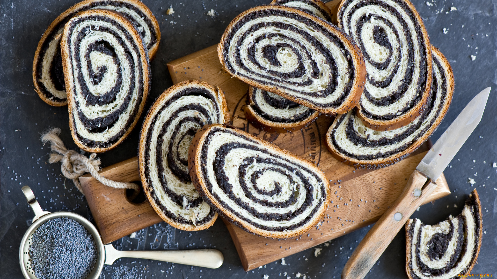 еда, хлеб, , выпечка, нож, мак, маковый, рулет