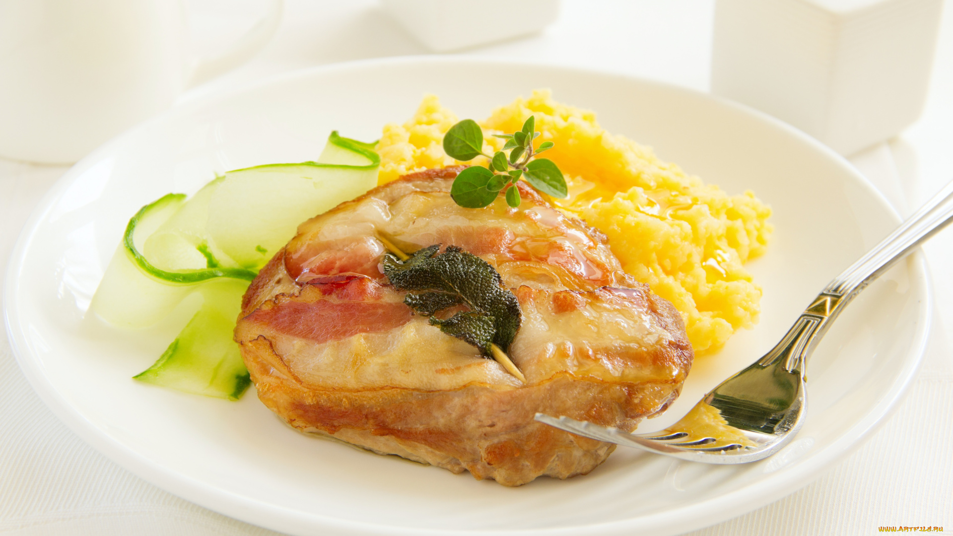 еда, мясные, блюда, огурец, палента, мясо