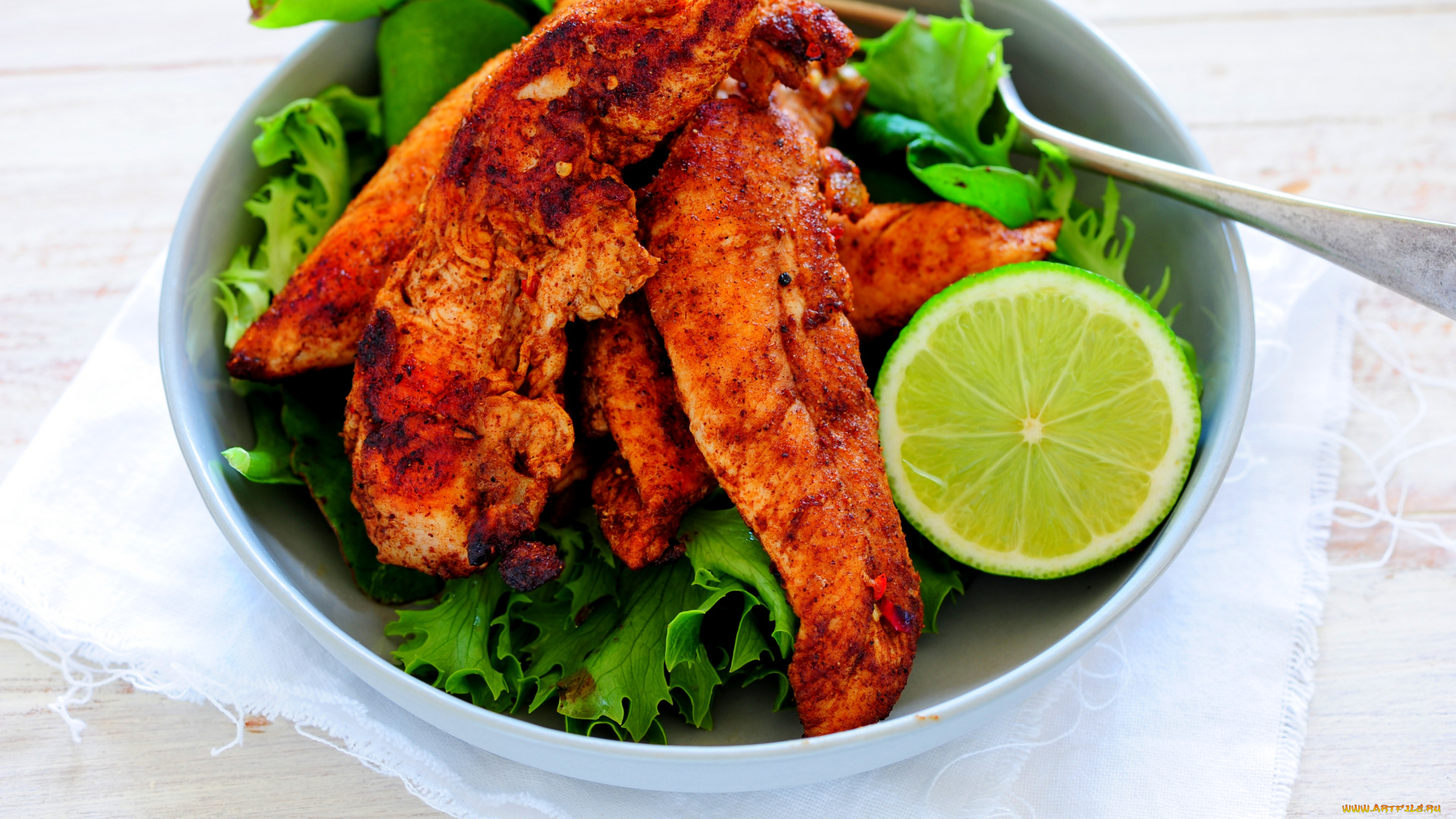 еда, мясные, блюда, вилка, лайм, жареное, мясо, зелень