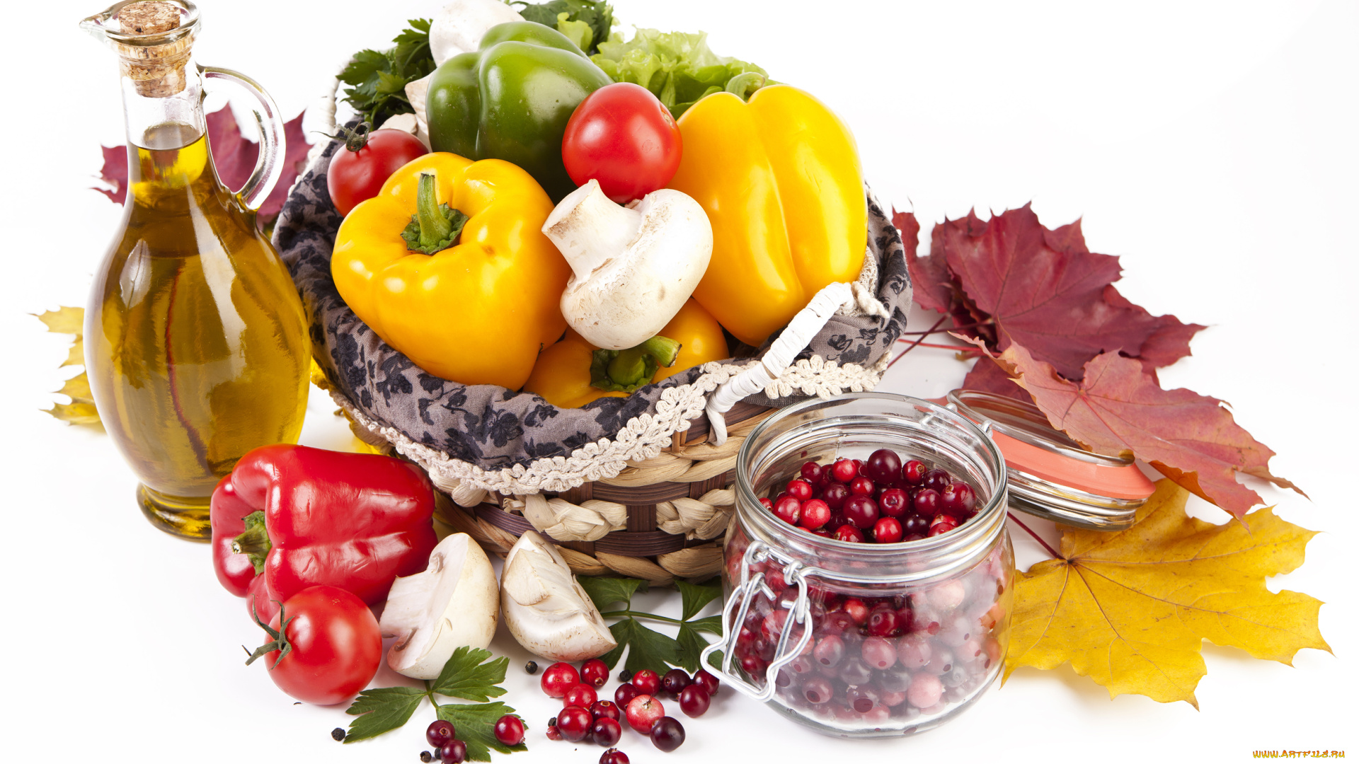 еда, разное, клюква, перец, масло, грибы