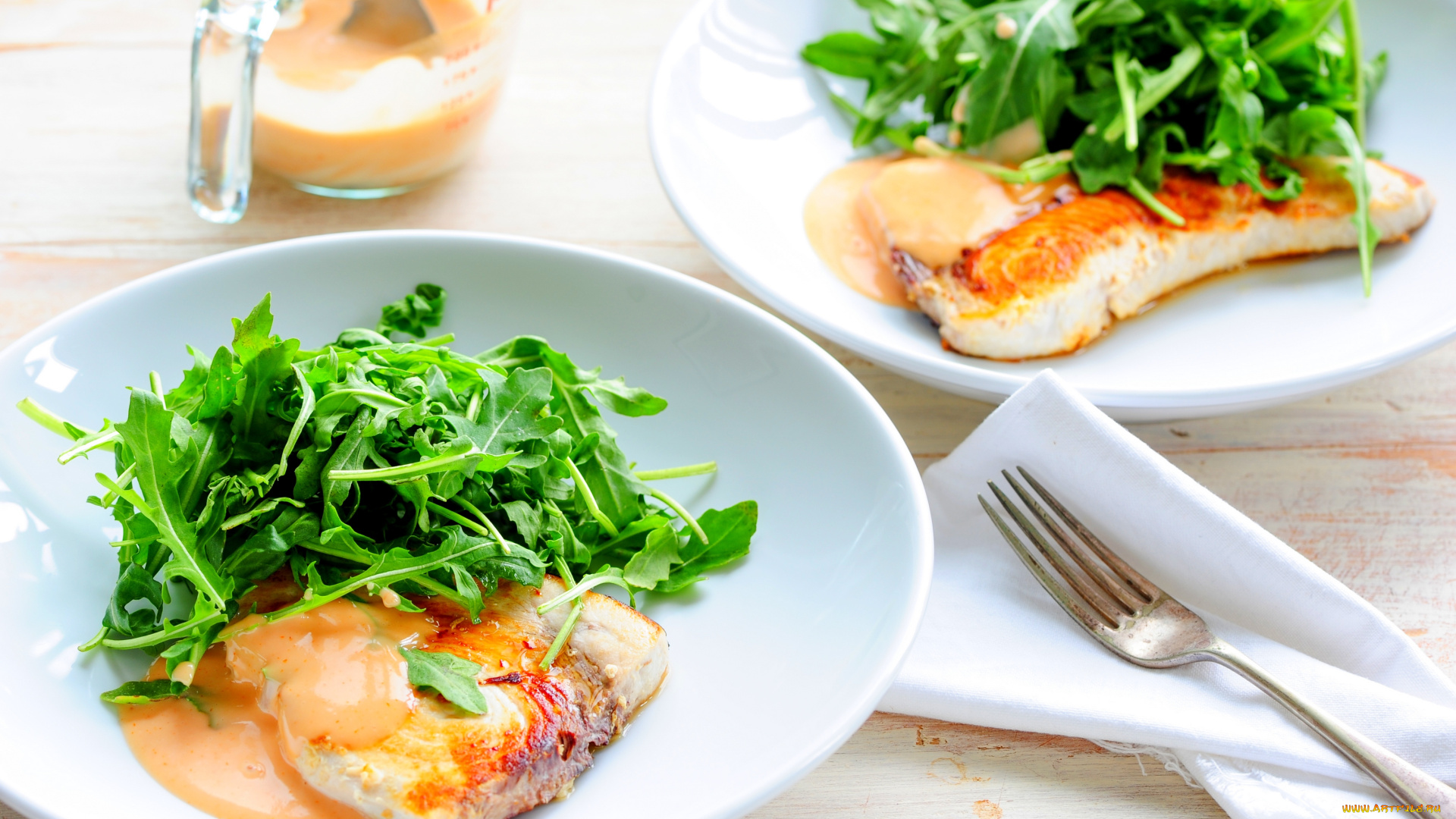 еда, рыбные, блюда, , с, морепродуктами, зелень, соус