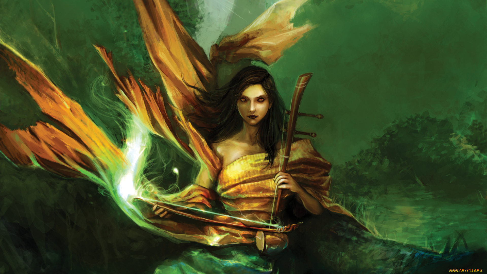 фэнтези, девушки, фантастика, девушка, взгляд, лицо, волосы, музыка, инструмент, ветер