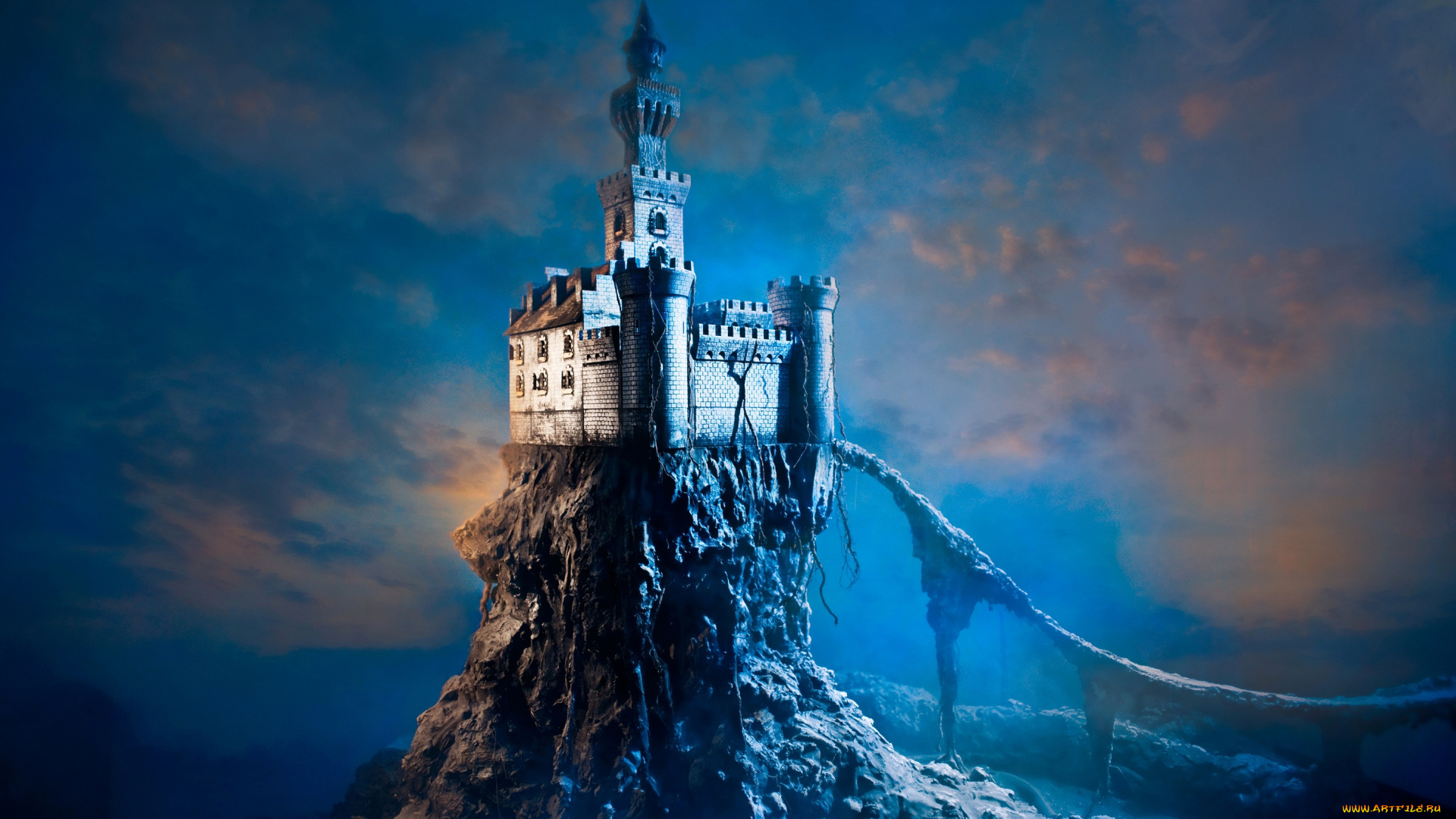 фэнтези, замки, фантастика, башня, скала, небо, облака