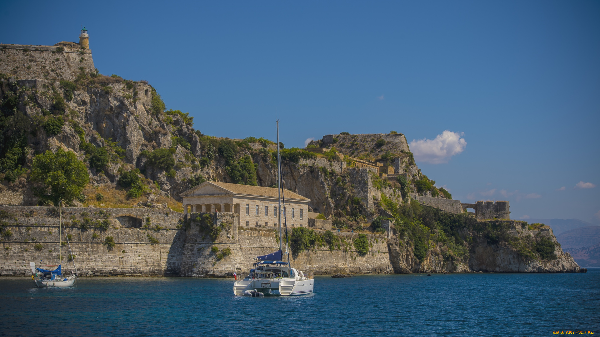 кркира, , греция, города, -, пейзажи, вода, здания, яхты